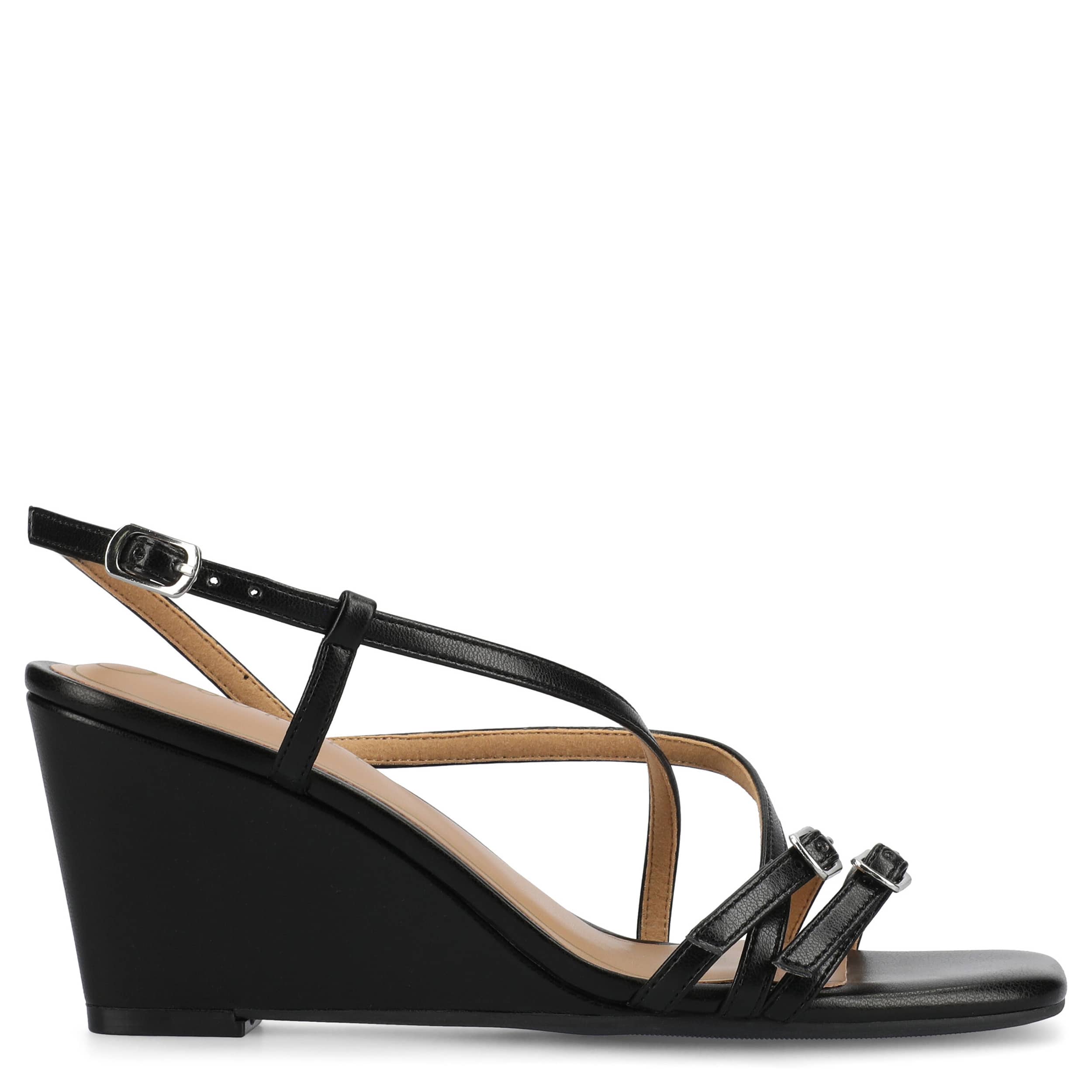 JOURNEE COLLECTION-WOMENS CLINNNE WEDGE SANDAL-BLACK & 