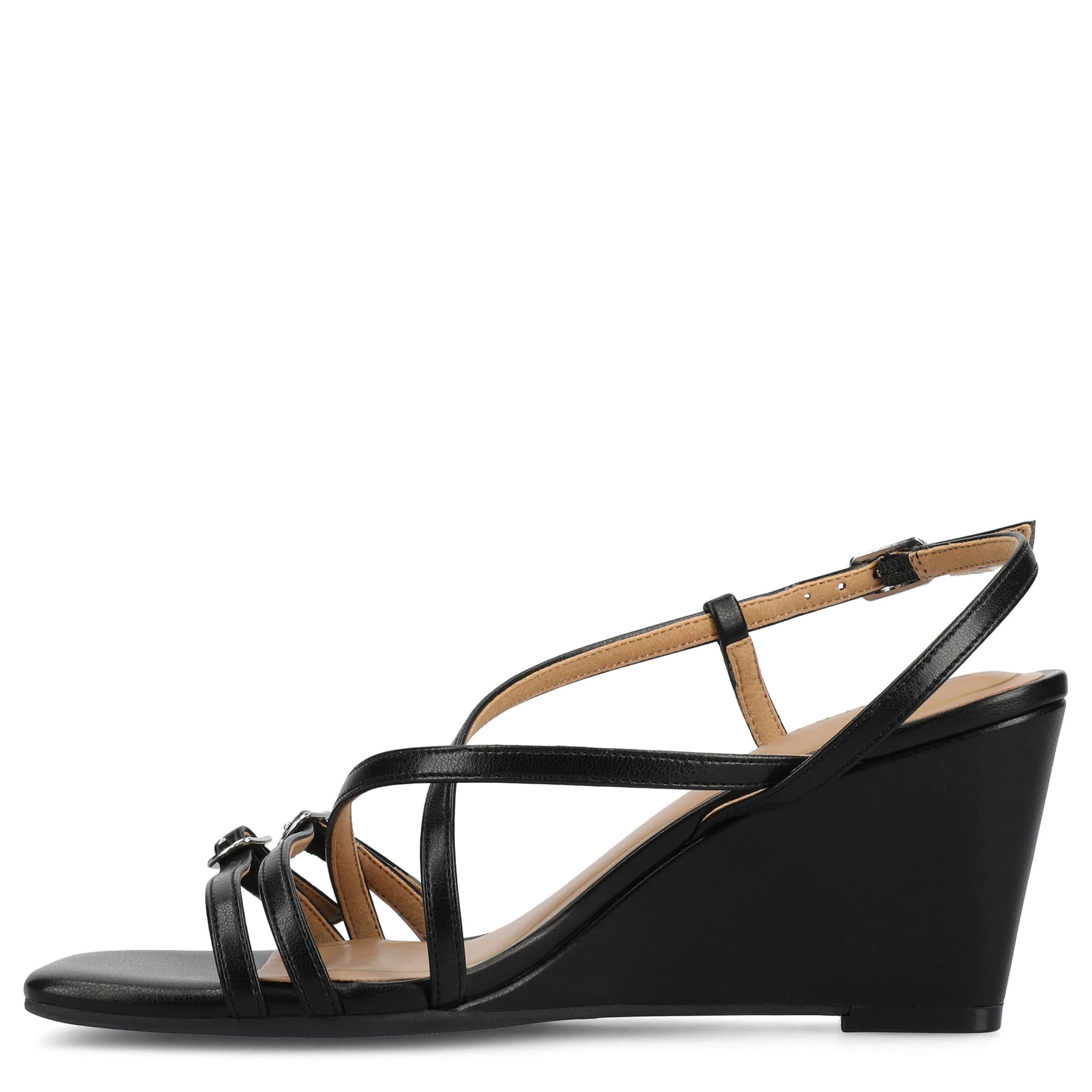 JOURNEE COLLECTION-WOMENS CLINNNE WEDGE SANDAL-BLACK & 