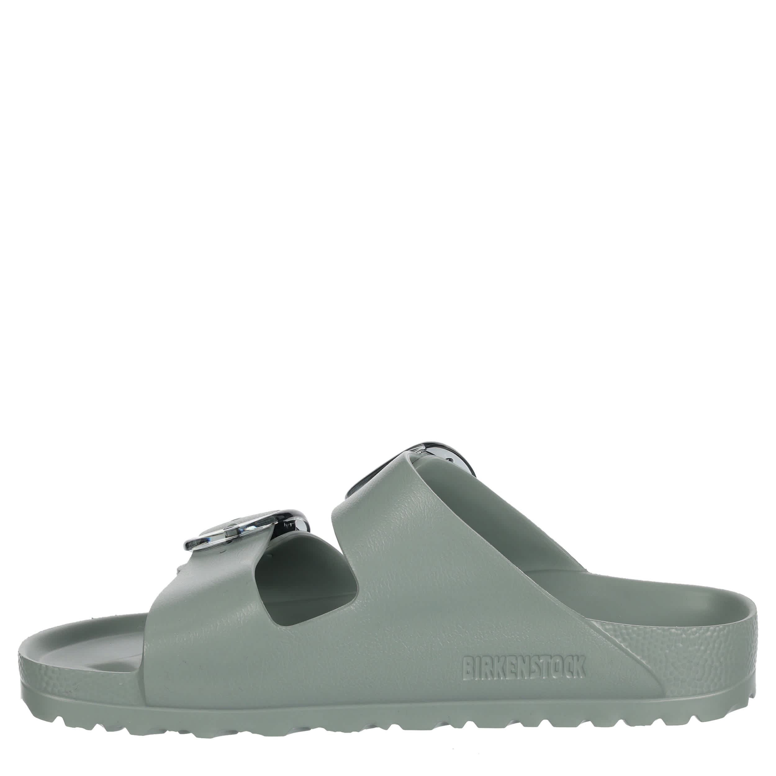 BIRKENSTOCK WOMENS ARIZONA ESSENTIALS BIG BUCKLE SLIDE SANDAL - PALE GREEN