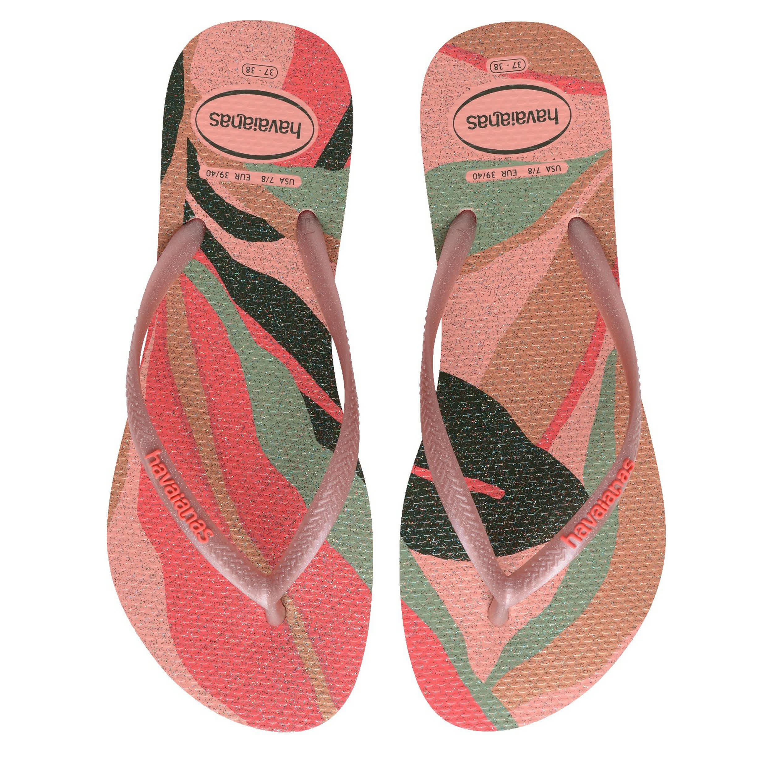 HAVAIANAS-WOMENS PALETTE GLOW FLIP FLOPS-PINK & FLORAL