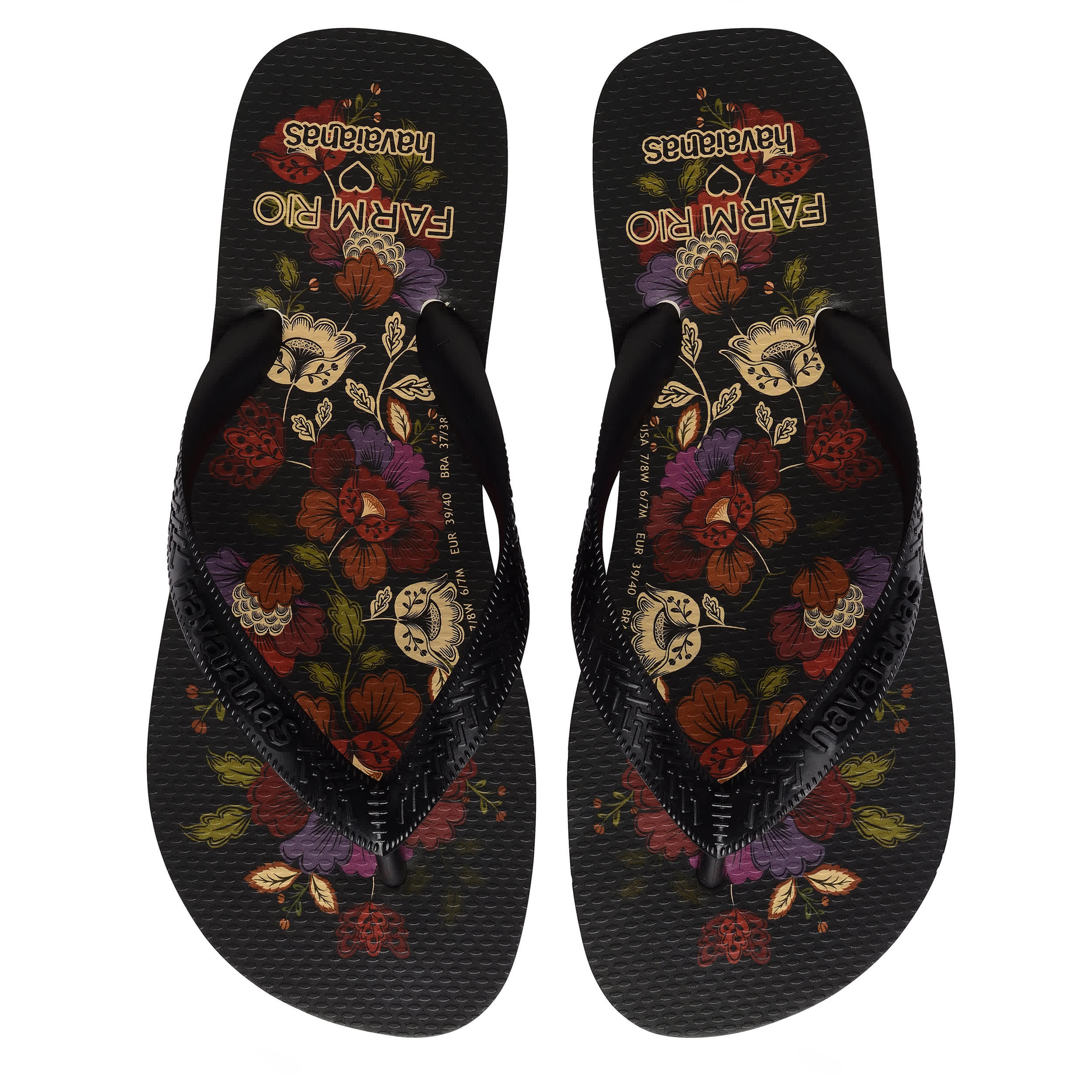 HAVAIANAS-WOMENS FARM RIO FLIP FLOPS-BLACK & MULTICOLOR