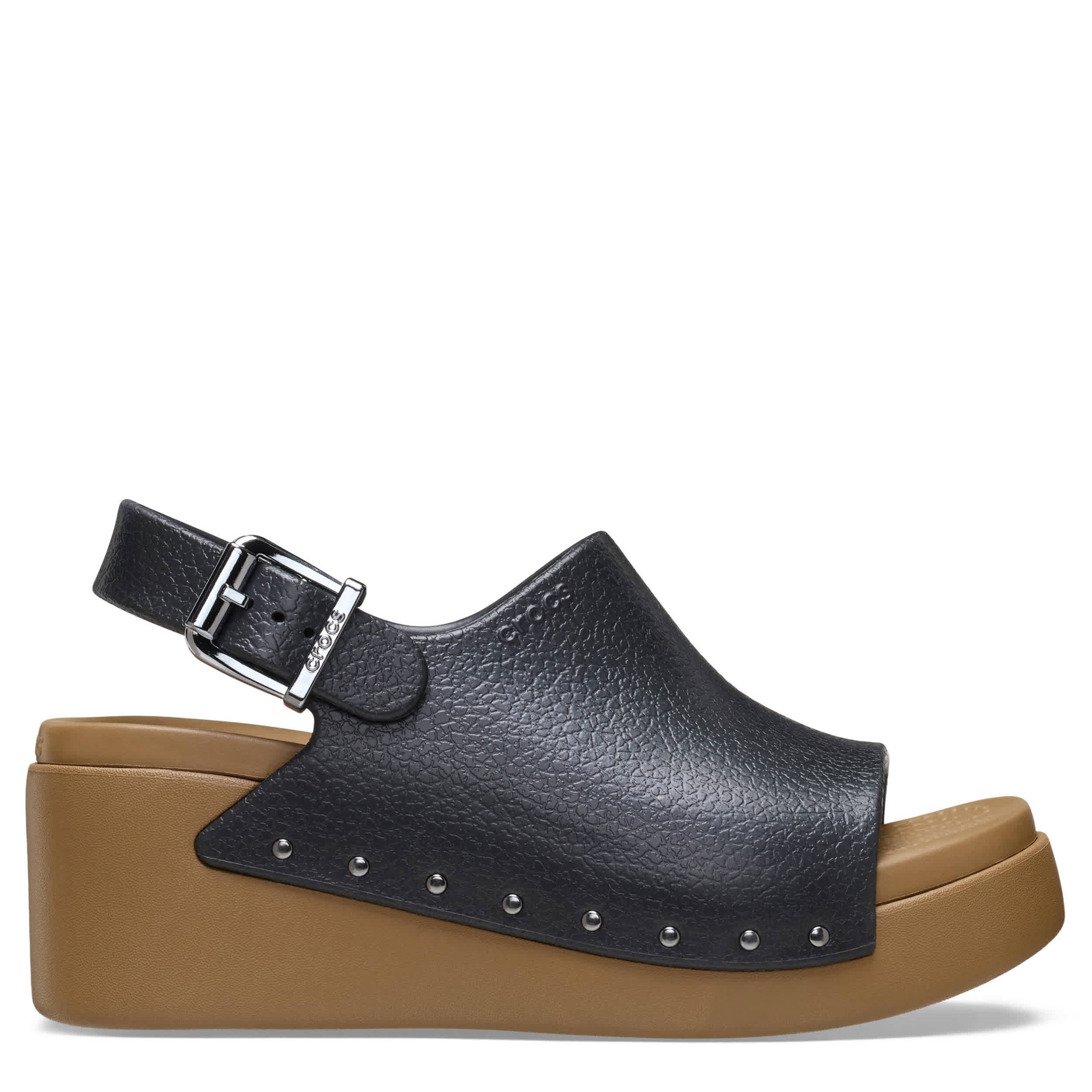 CROCS-WOMENS DYLAN STUDDED PLATFORM SANDAL-BLACK & NATURAL