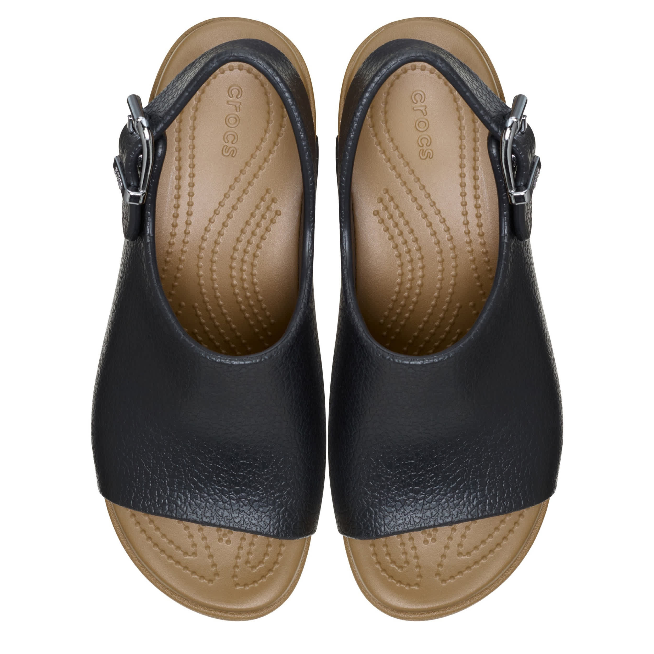CROCS-WOMENS DYLAN STUDDED PLATFORM SANDAL-BLACK & NATURAL
