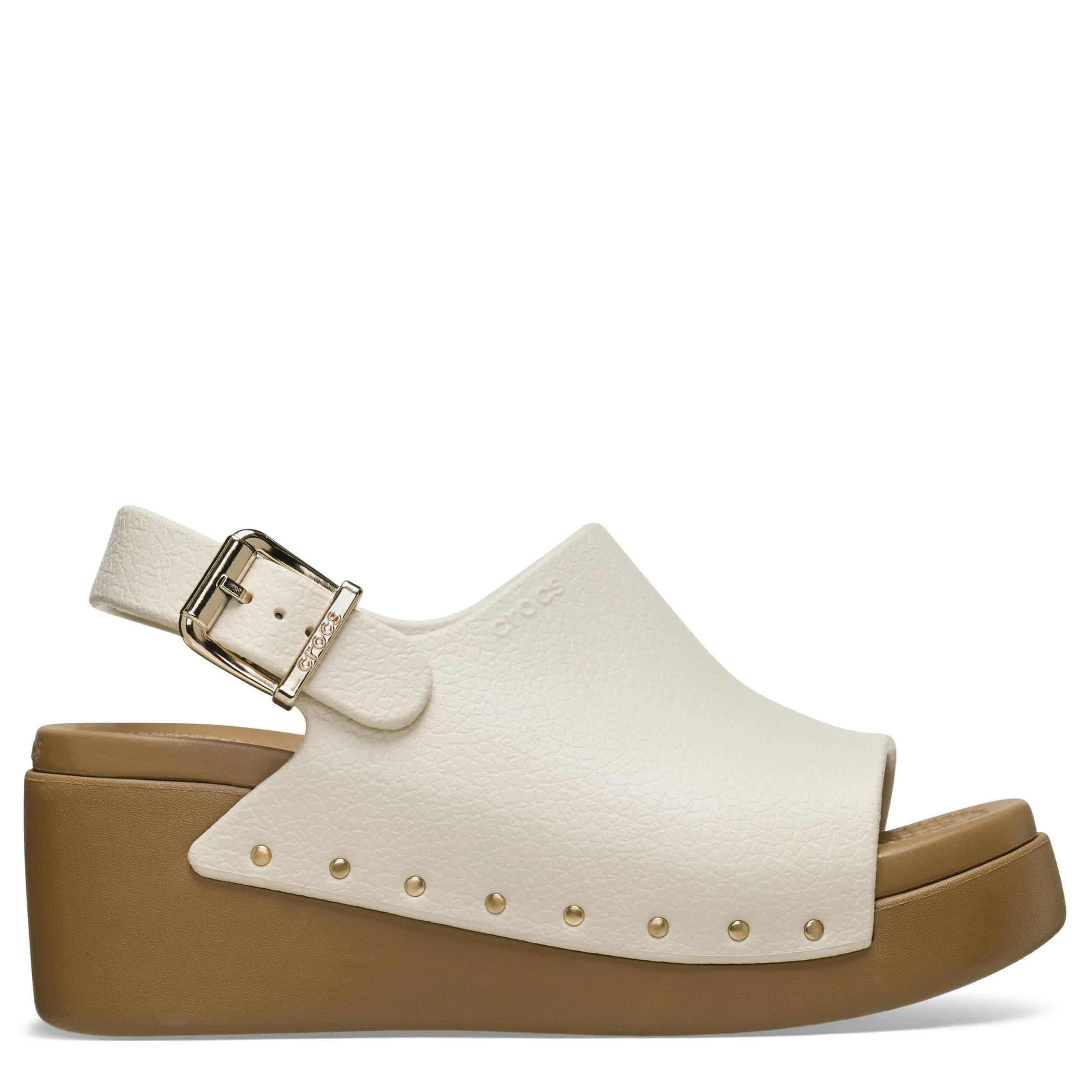 CROCS-WOMENS DYLAN STUDDED PLATFORM SANDAL-OFF WHITE & NATURAL