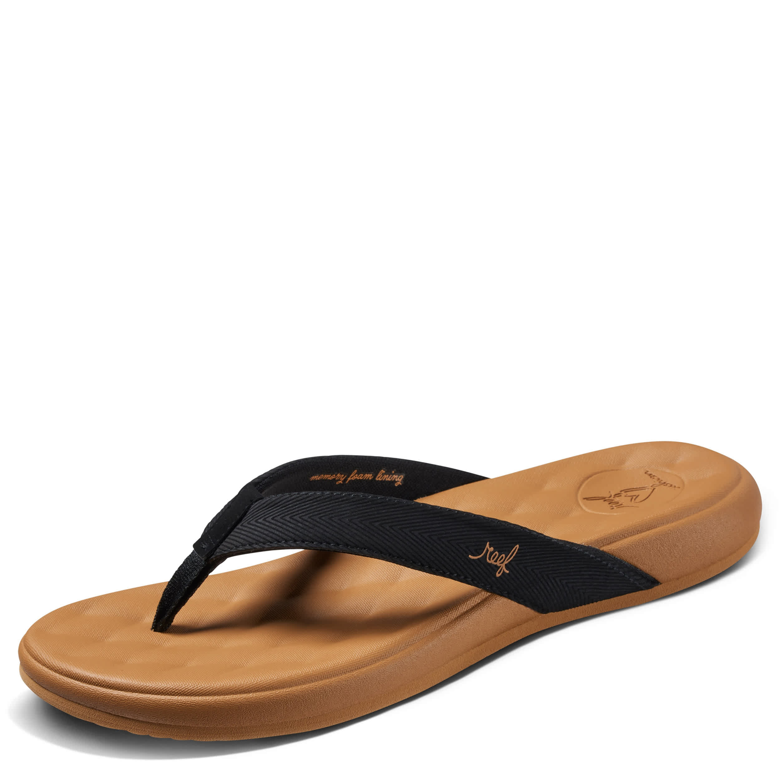 REEF-WOMENS CUSHION HARMONY FLIP FLOP SANDAL-BLACK & TAN