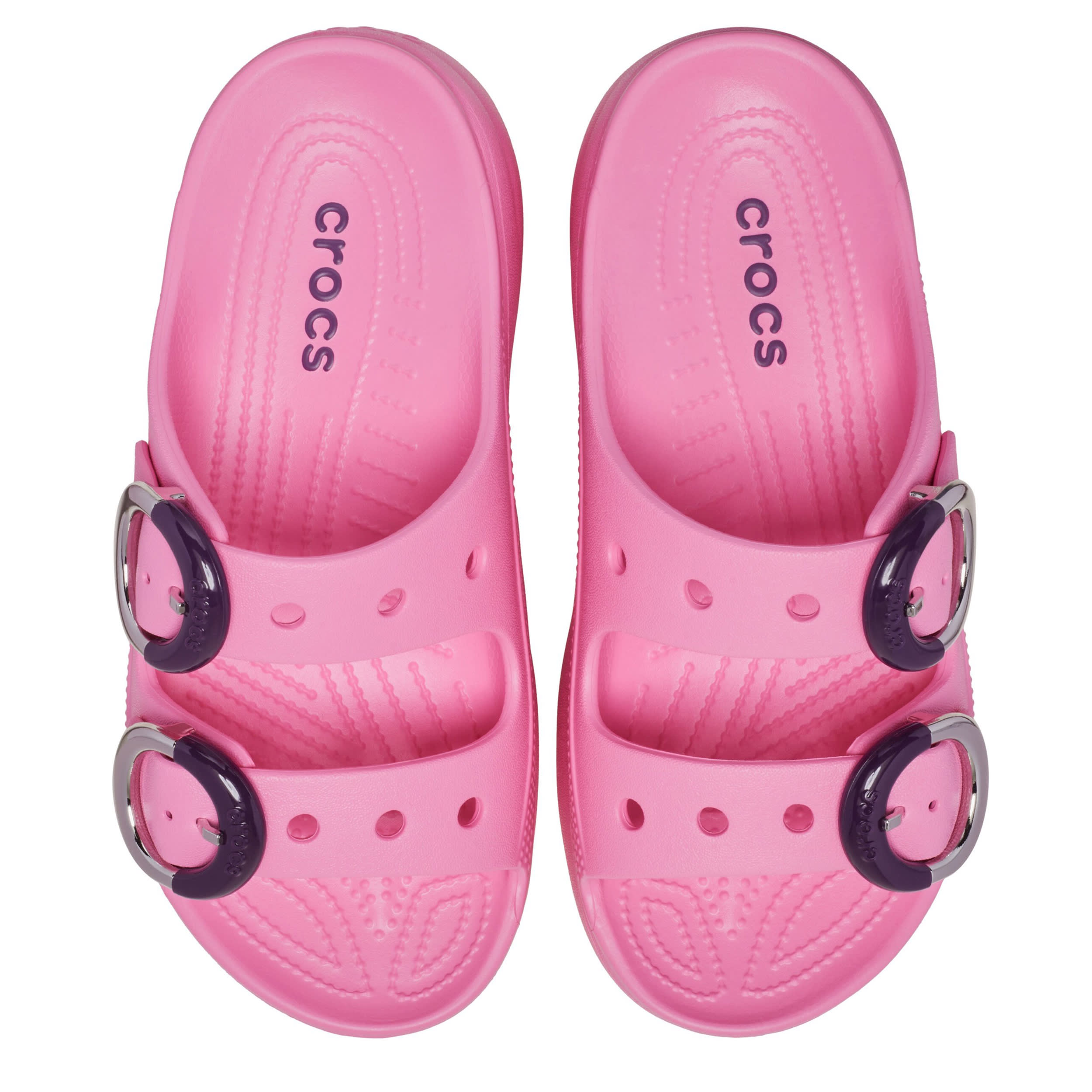 CROCS-WOMENS SATURDAY PLATFORM DIPPED BUCKLE SANDAL-PINK & 