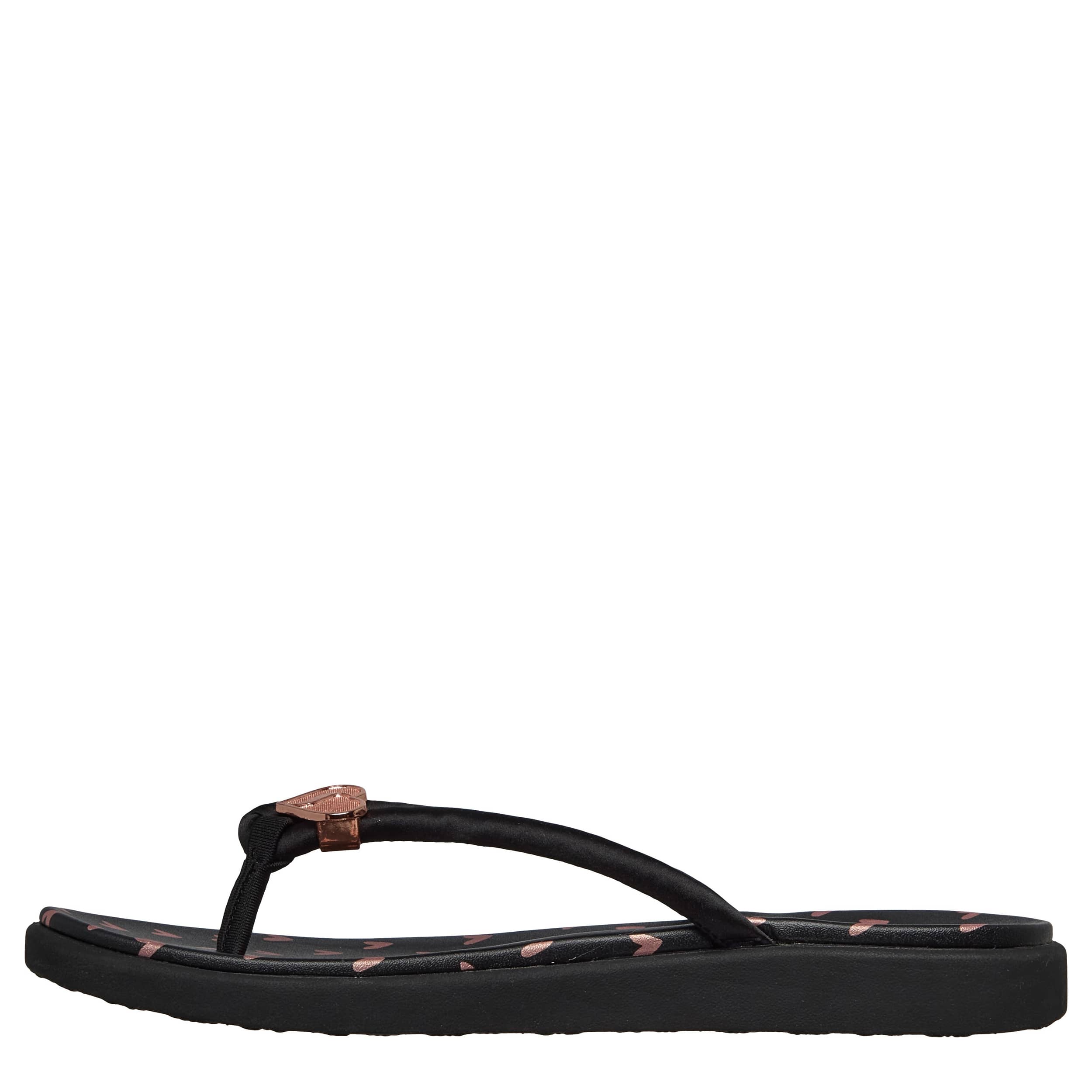 SKECHERS-WOMENS MEDITATION LUXE HEART SLIDE-UPS-BLACK & ROSE GOLD