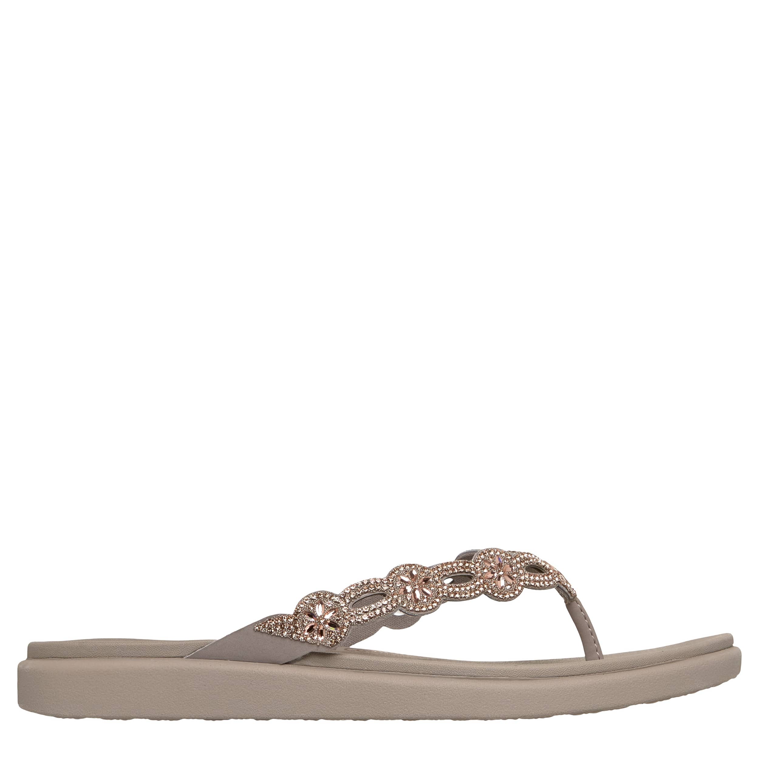 SKECHERS-WOMENS MEDITATION LUXE FLIP FLOP SANDAL-TAUPE & 
