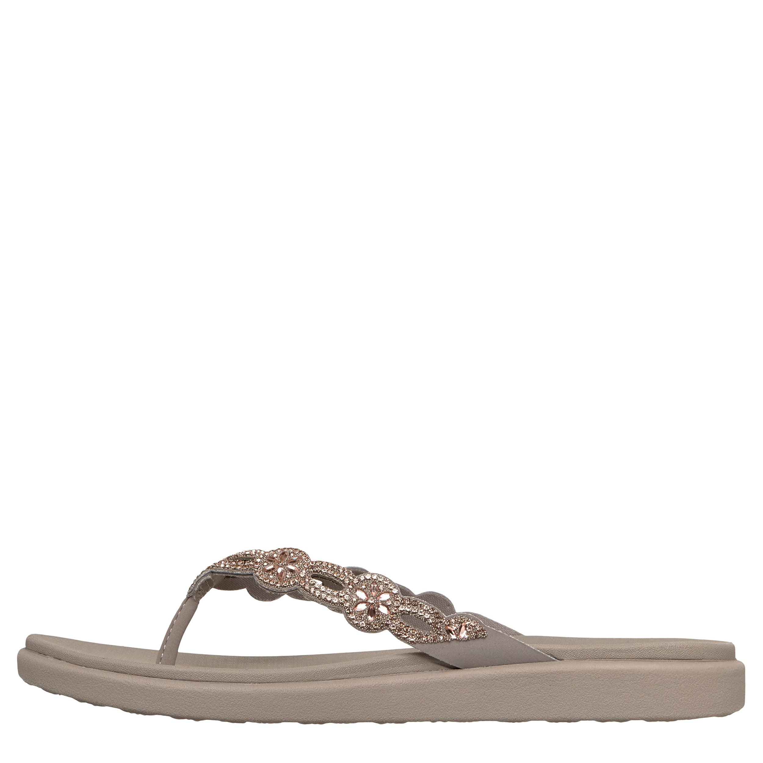 SKECHERS-WOMENS MEDITATION LUXE FLIP FLOP SANDAL-TAUPE & 