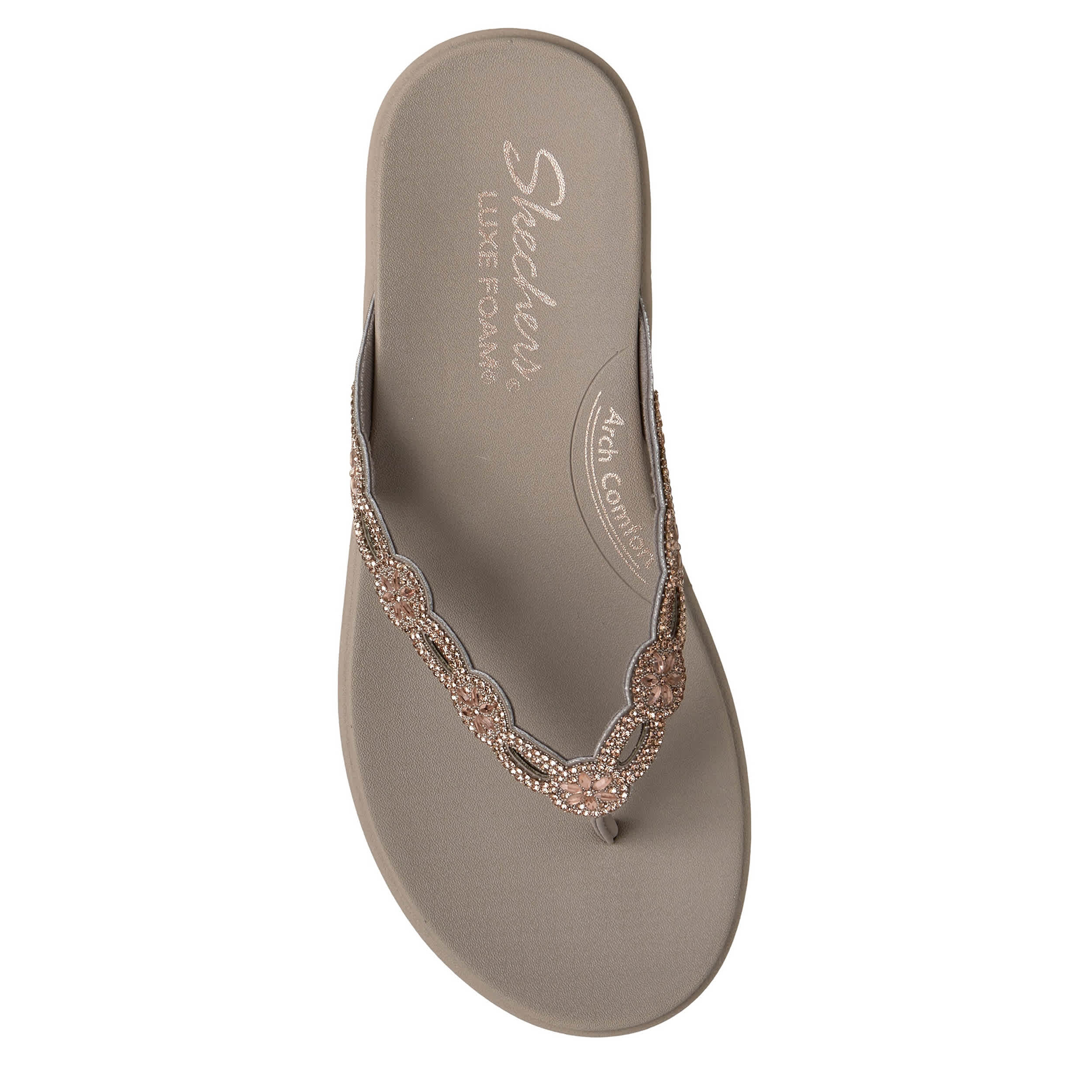SKECHERS-WOMENS MEDITATION LUXE FLIP FLOP SANDAL-TAUPE & 