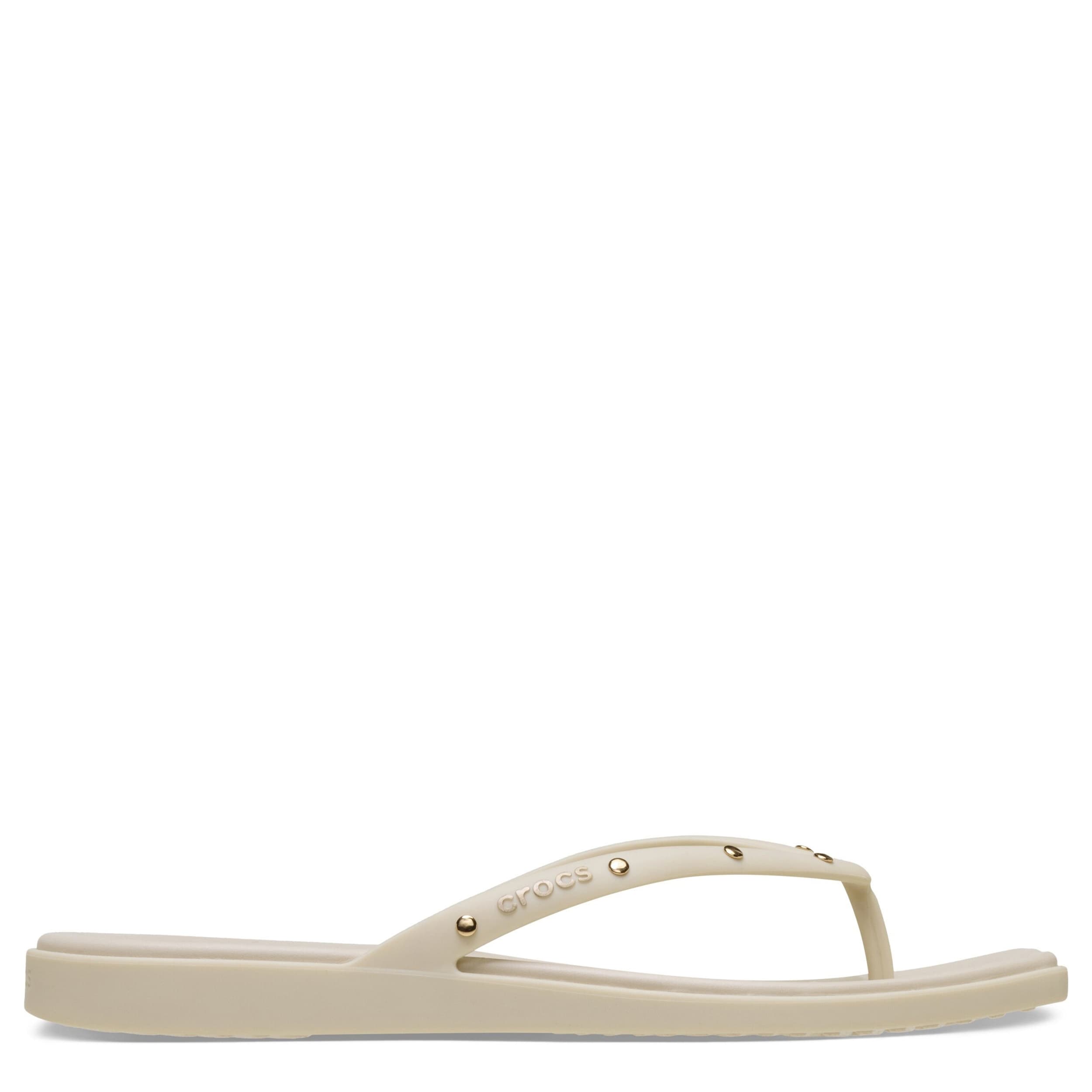 CROCS-WOMENS MIAMI STUDDED FLIP SANDAL-OFF WHITE & 