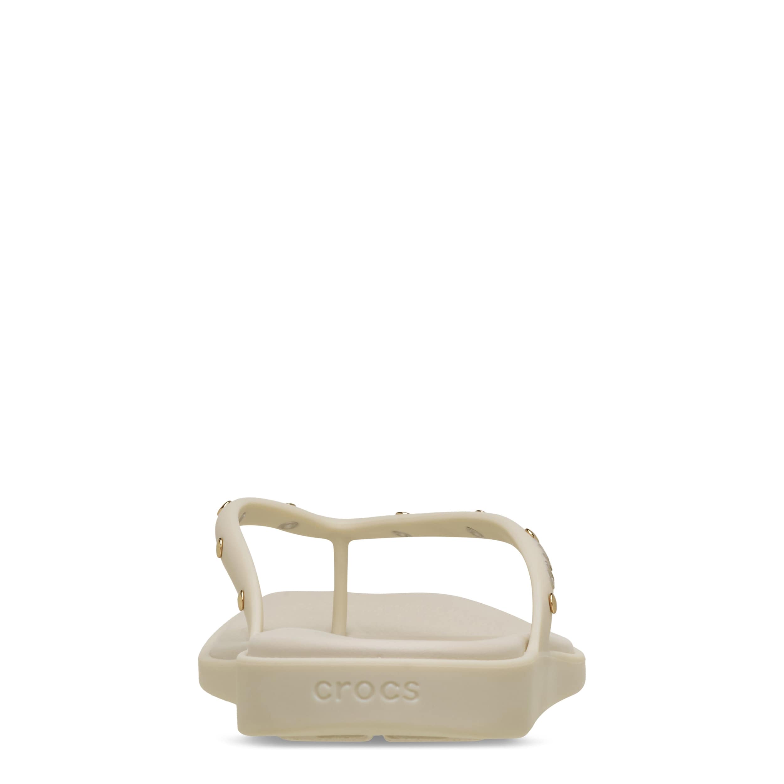 CROCS-WOMENS MIAMI STUDDED FLIP SANDAL-OFF WHITE & 
