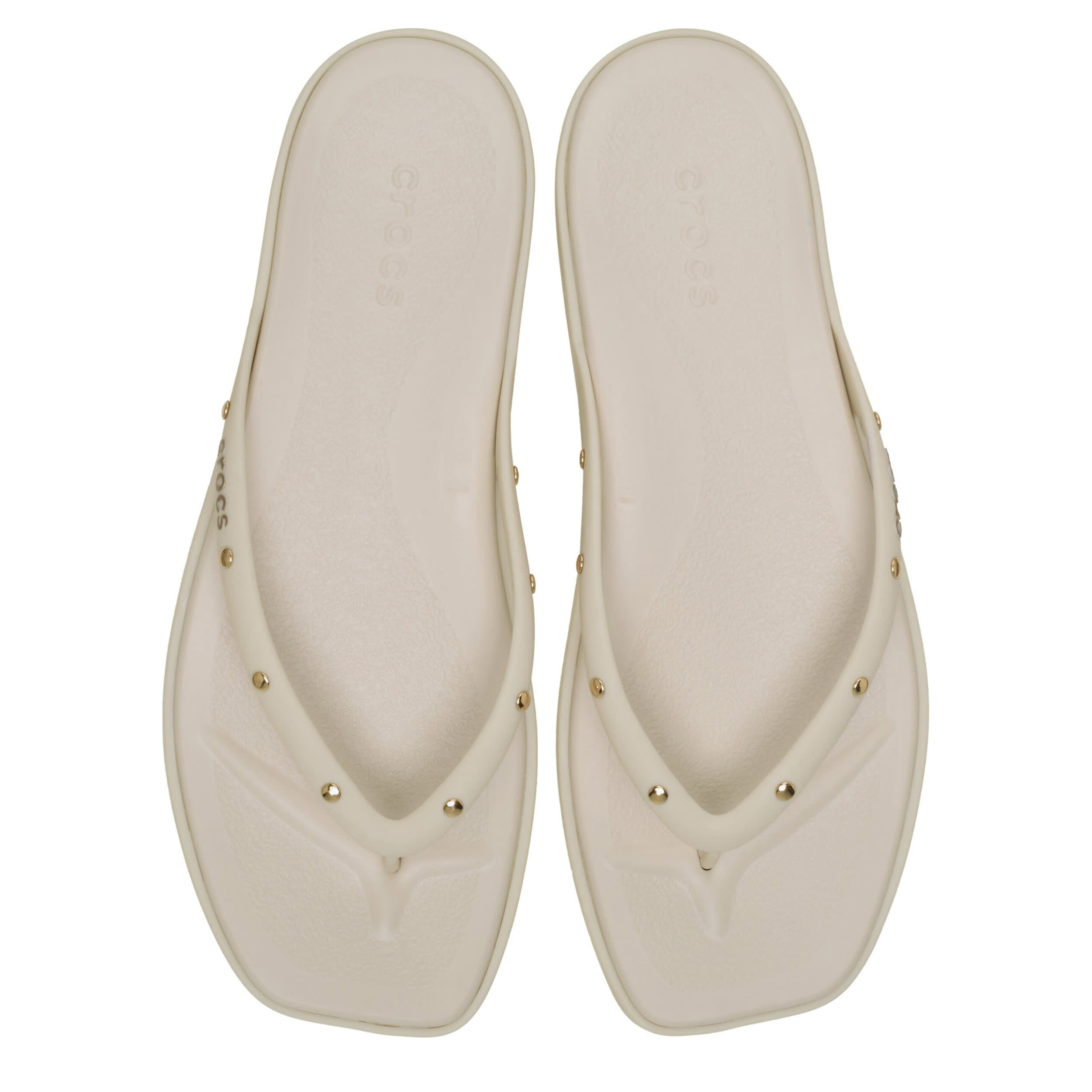 CROCS-WOMENS MIAMI STUDDED FLIP SANDAL-OFF WHITE & 