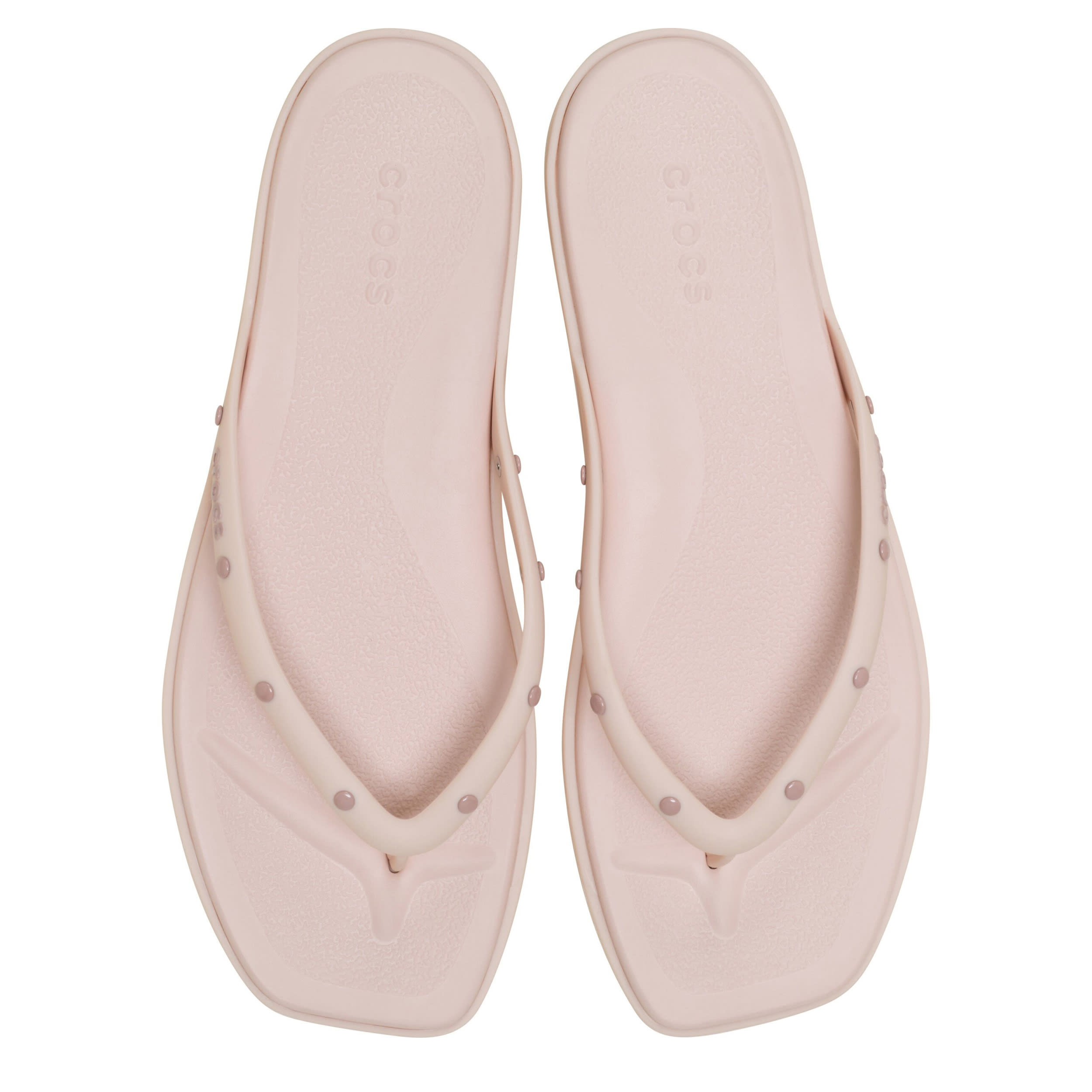 CROCS-WOMENS MIAMI STUDDED FLIP SANDAL-PALE PINK & 