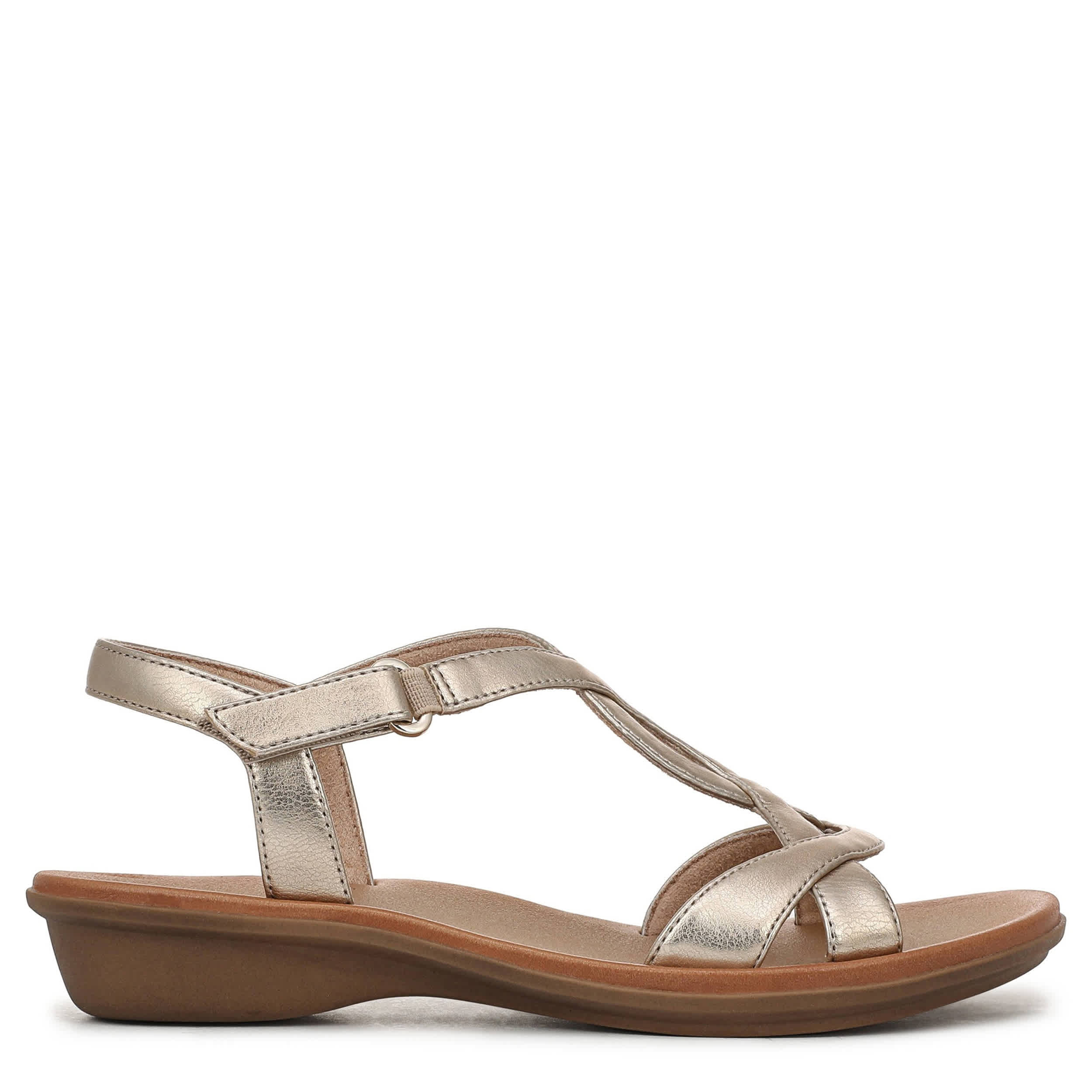 NATURAL SOUL BY NATURALIZER-WOMENS SOLO SANDALS-GOLD & MED NATURAL