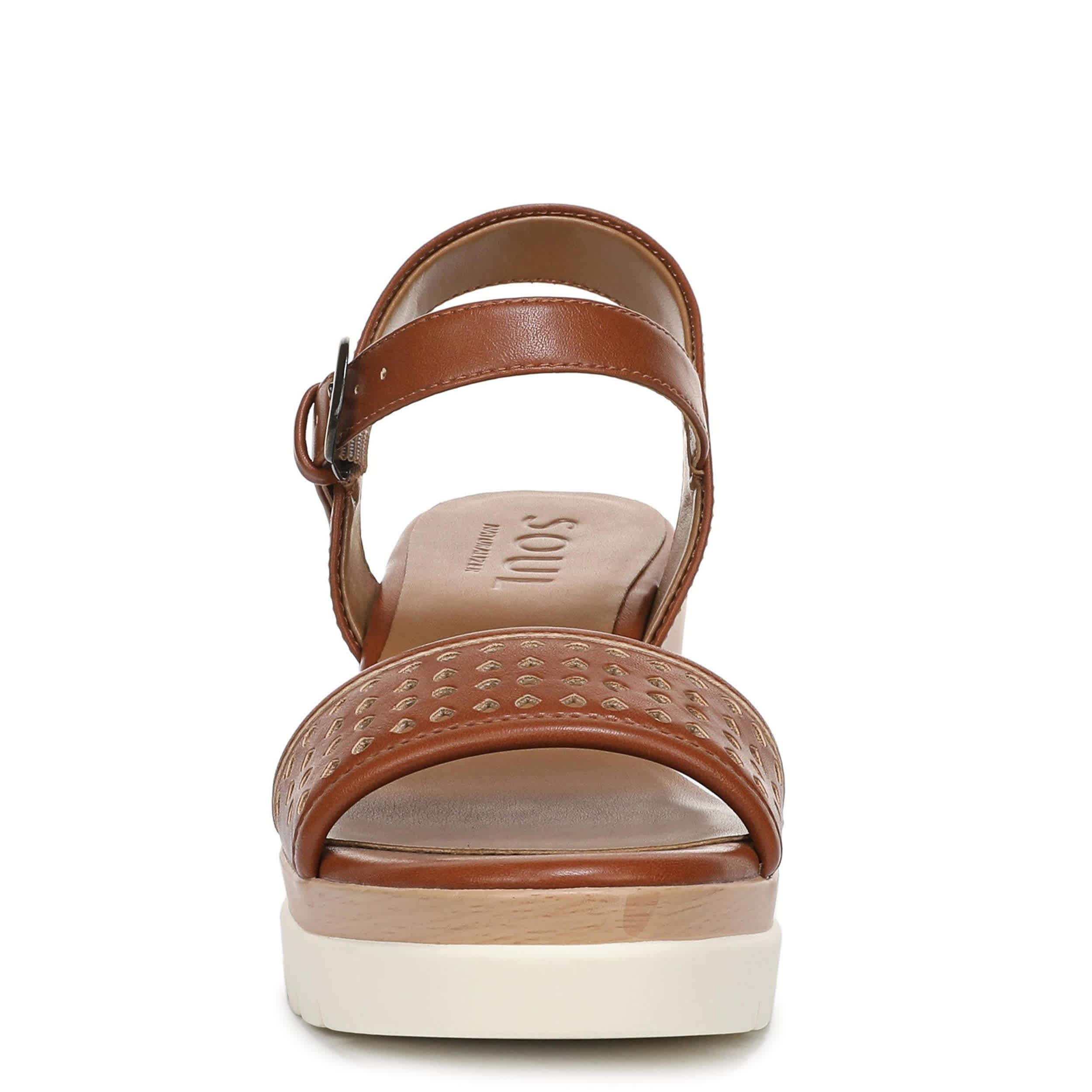 NATURAL SOUL BY NATURALIZER-WOMENS GRACIELA-PERF WEDGE SANDAL-CHESTNUT & 