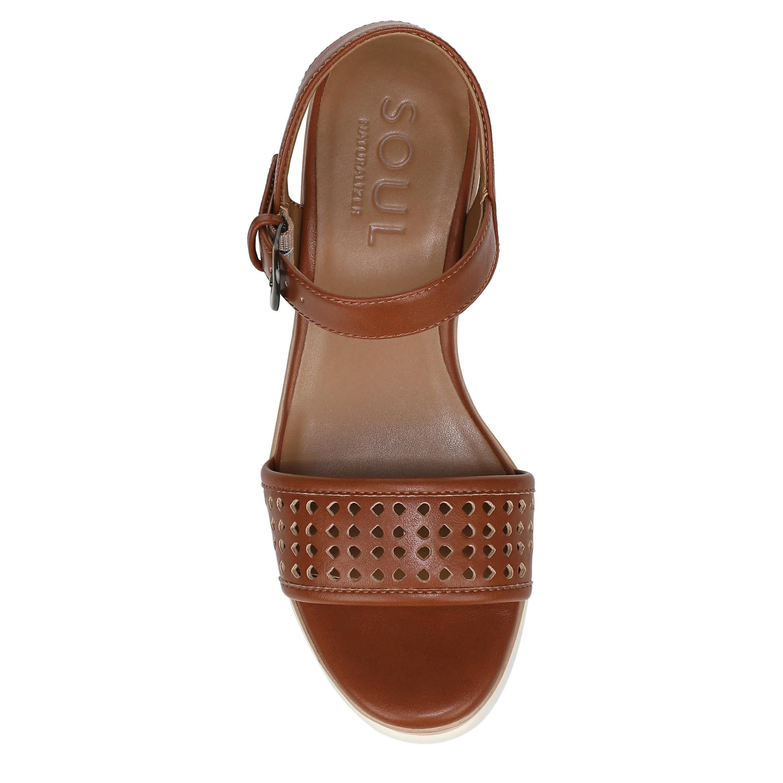 NATURAL SOUL BY NATURALIZER-WOMENS GRACIELA-PERF WEDGE SANDAL-CHESTNUT & 