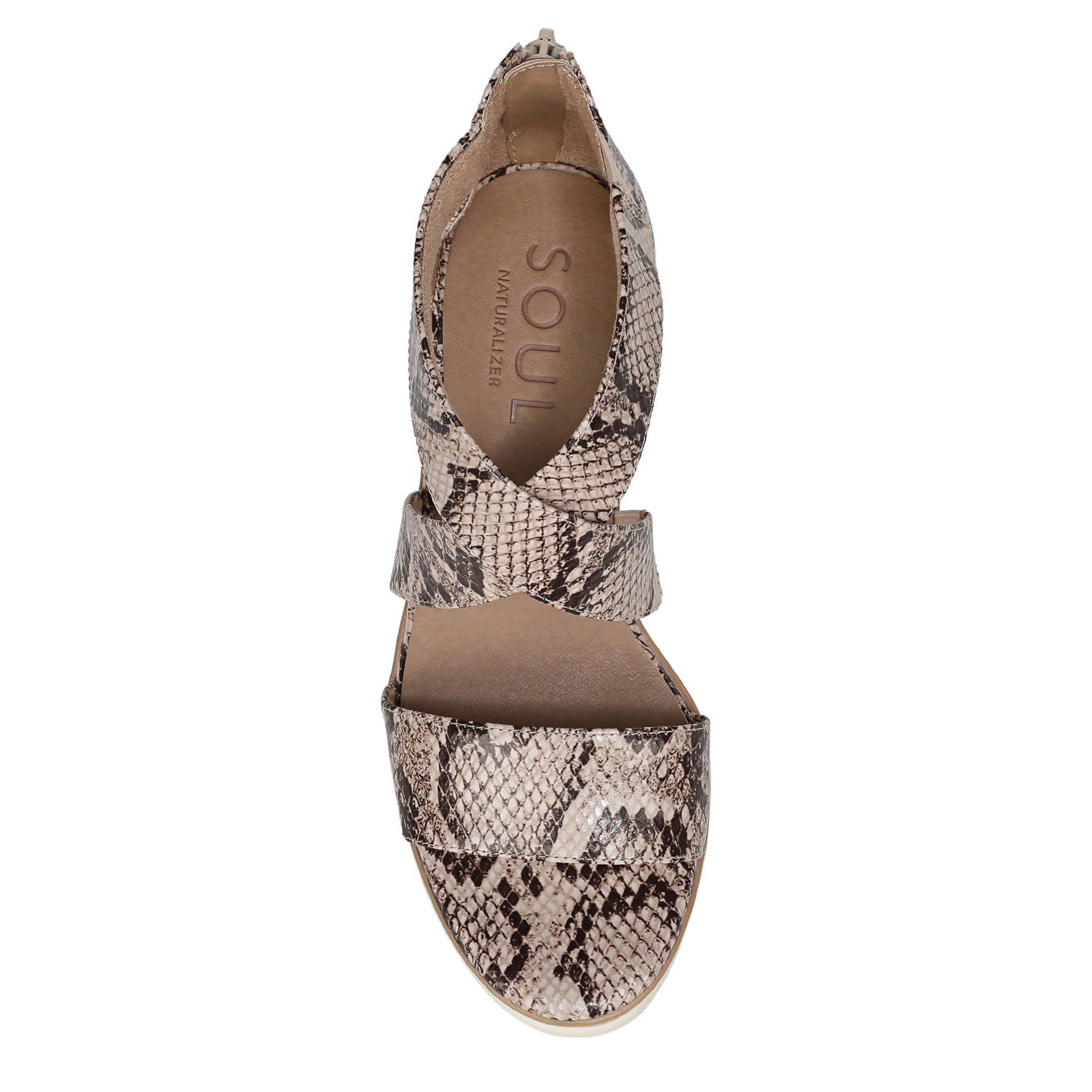 NATURAL SOUL BY NATURALIZER-WOMENS GOODTIMES WEDGE SANDAL-BEIGE & SNAKE
