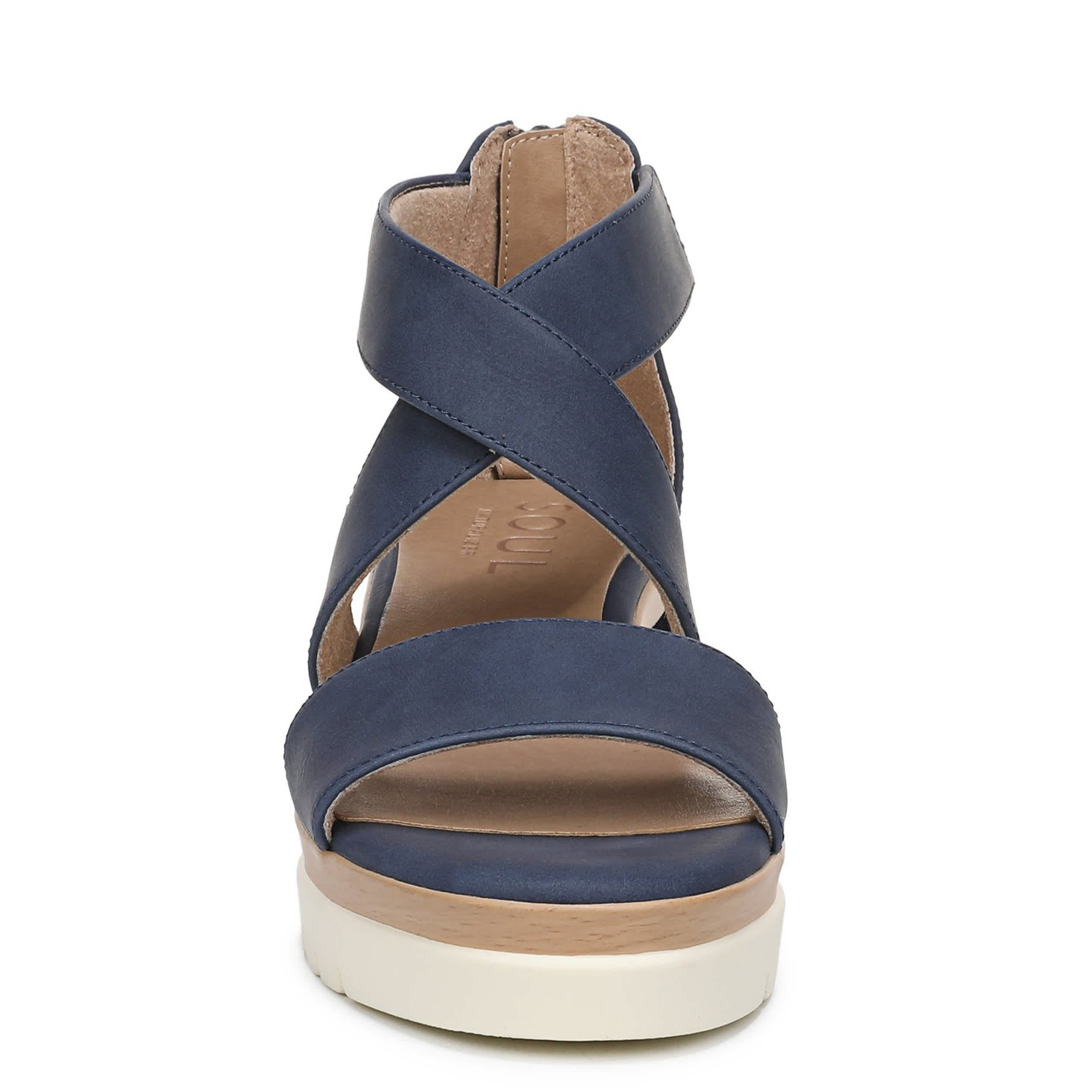 NATURAL SOUL BY NATURALIZER-WOMENS GOODTIMES WEDGE SANDAL-DARK BLUE & 