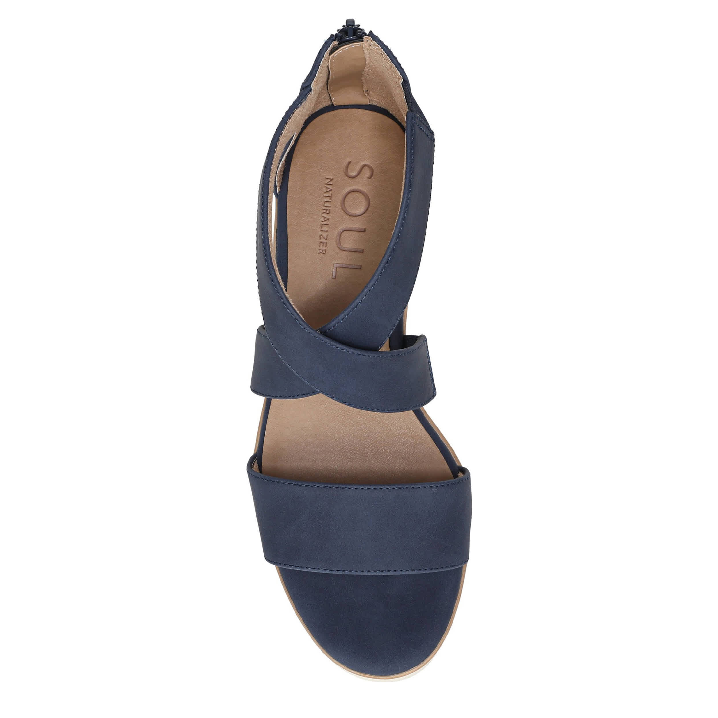 NATURAL SOUL BY NATURALIZER-WOMENS GOODTIMES WEDGE SANDAL-DARK BLUE & 