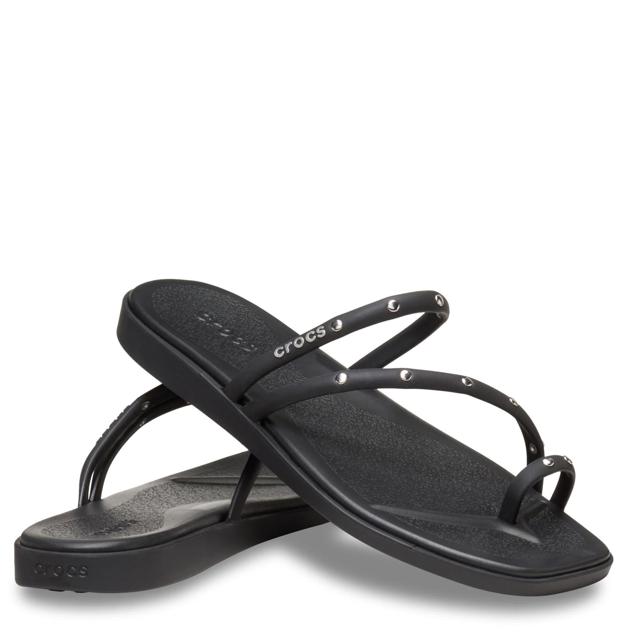 CROCS-WOMENS MIAMI STUDDED TOE LOOP-BLACK & 