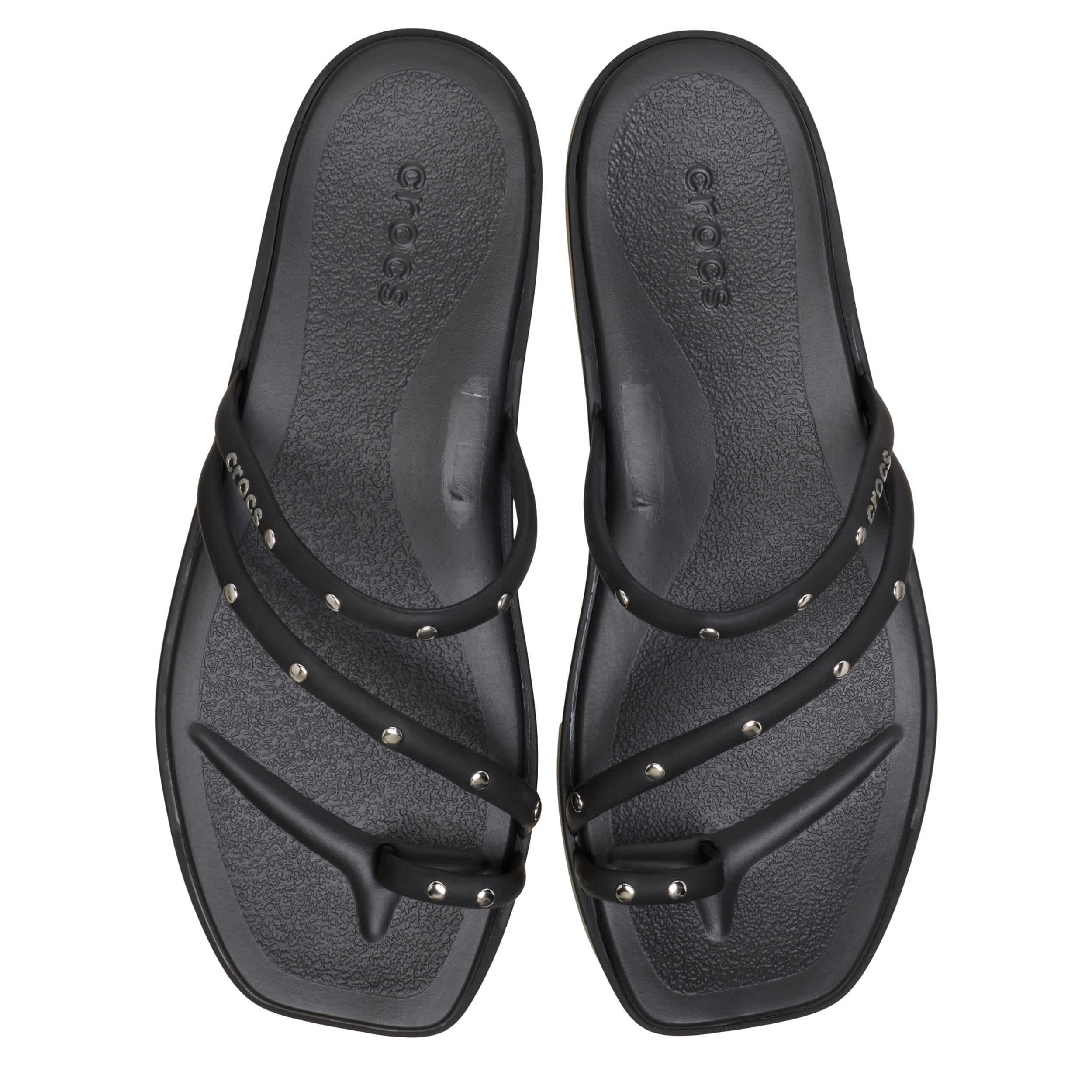 CROCS-WOMENS MIAMI STUDDED TOE LOOP-BLACK & 
