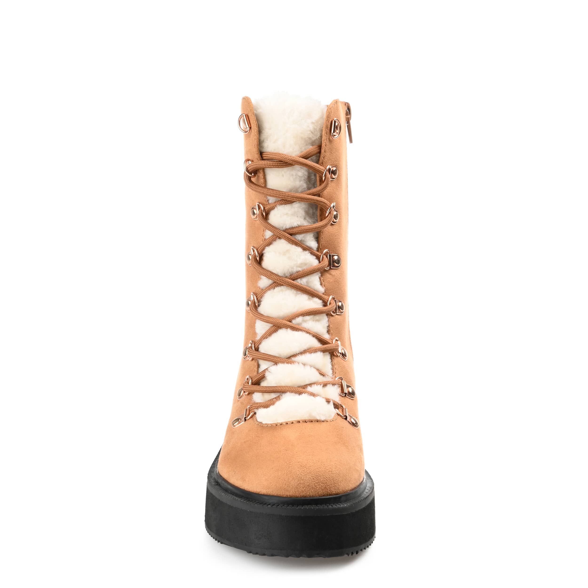 JOURNEE COLLECTION-WOMENS KANNON LACE UP BOOT-TAN & 