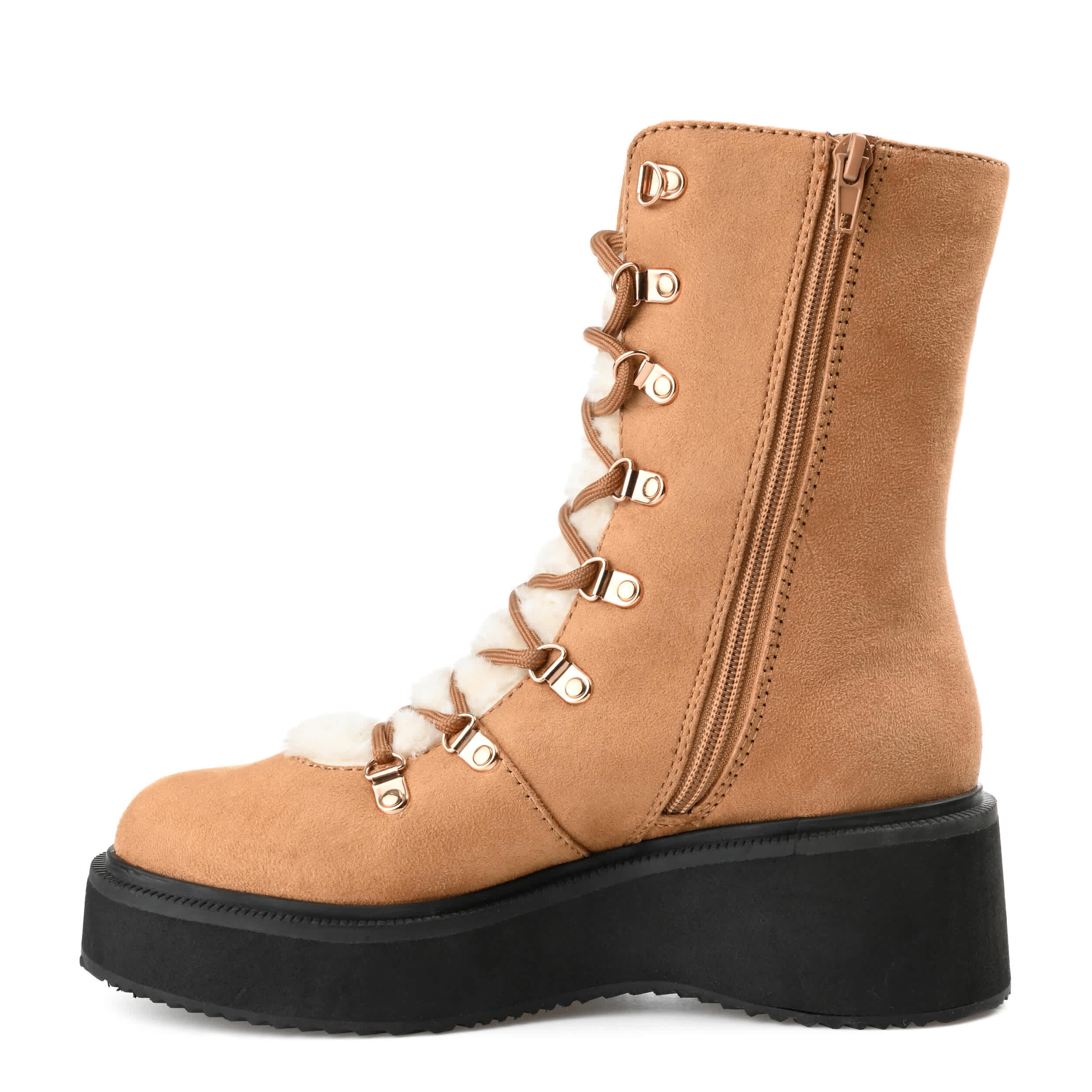 JOURNEE COLLECTION-WOMENS KANNON LACE UP BOOT-TAN & 