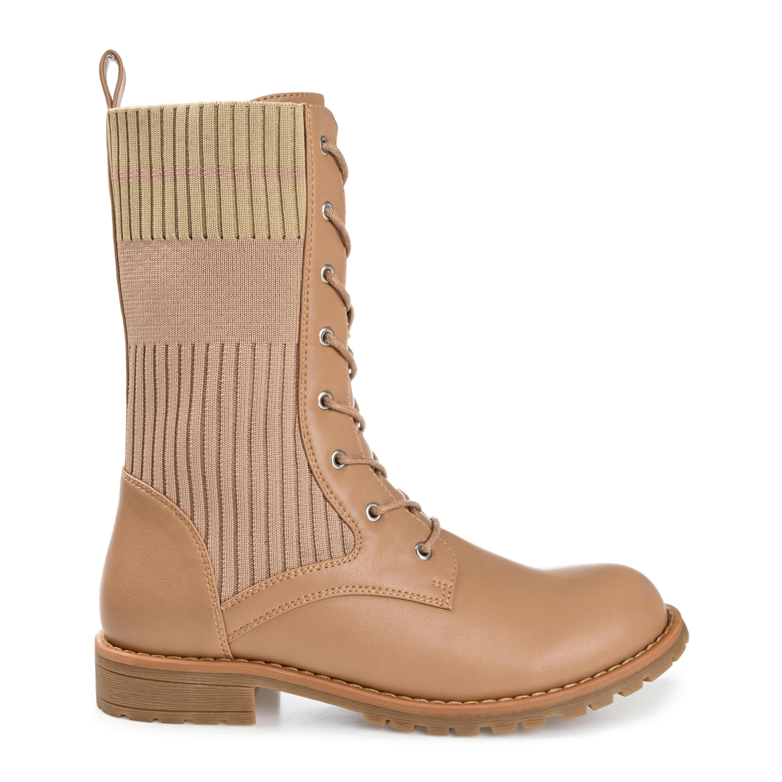 JOURNEE COLLECTION-WOMENS MELEI LACE UP BOOT-BEIGE & 