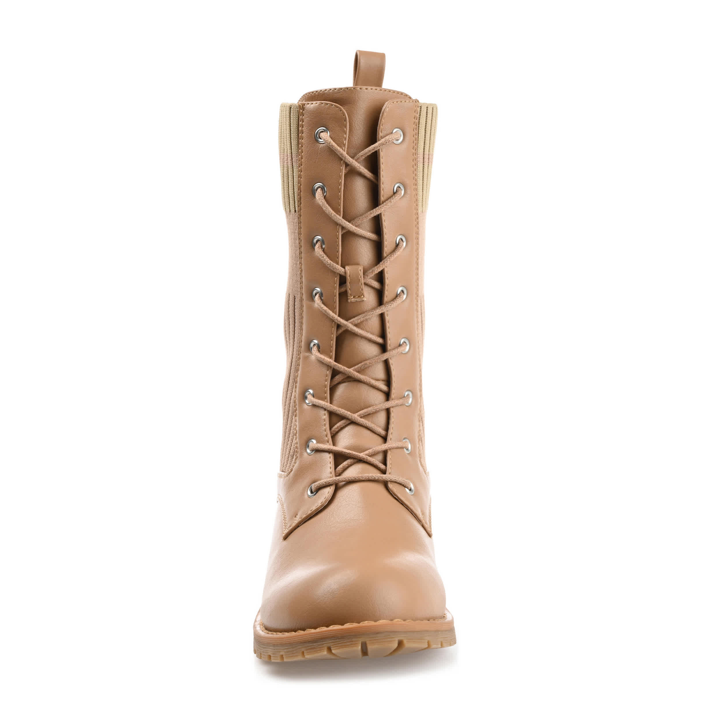 JOURNEE COLLECTION-WOMENS MELEI LACE UP BOOT-BEIGE & 