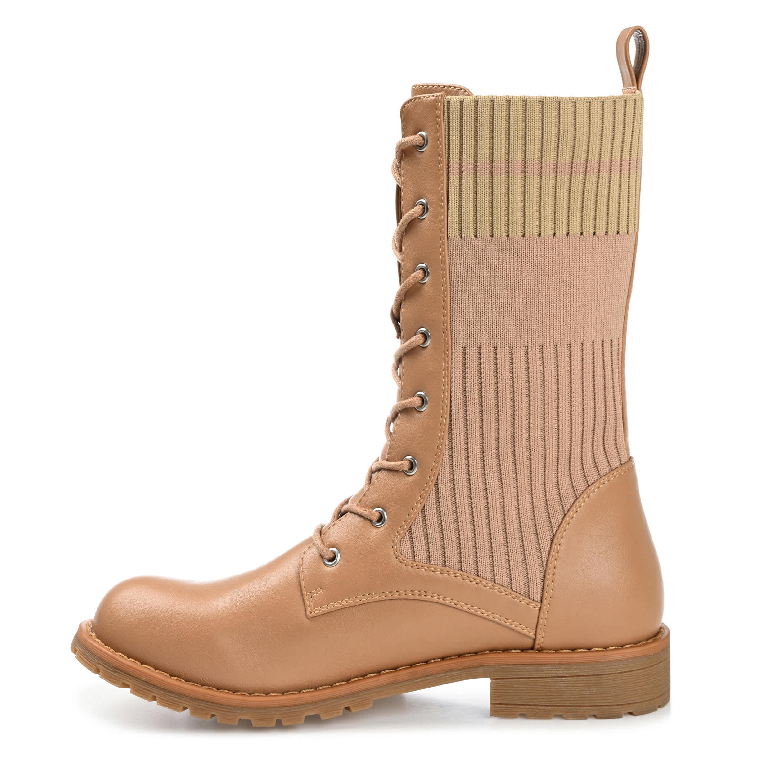 JOURNEE COLLECTION-WOMENS MELEI LACE UP BOOT-BEIGE & 
