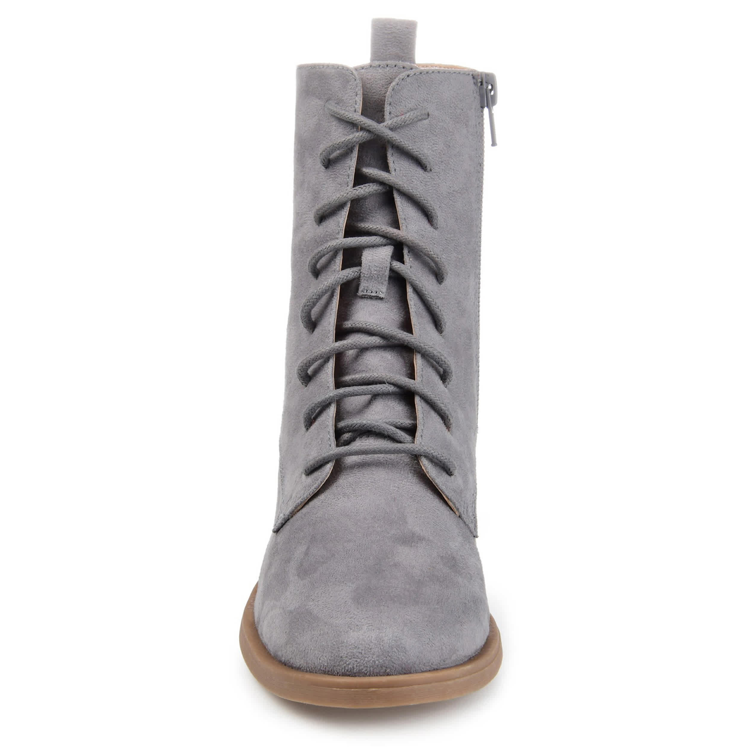 JOURNEE COLLECTION-WOMENS VIENNA WIDE LACE UP BOOT-GREY & 