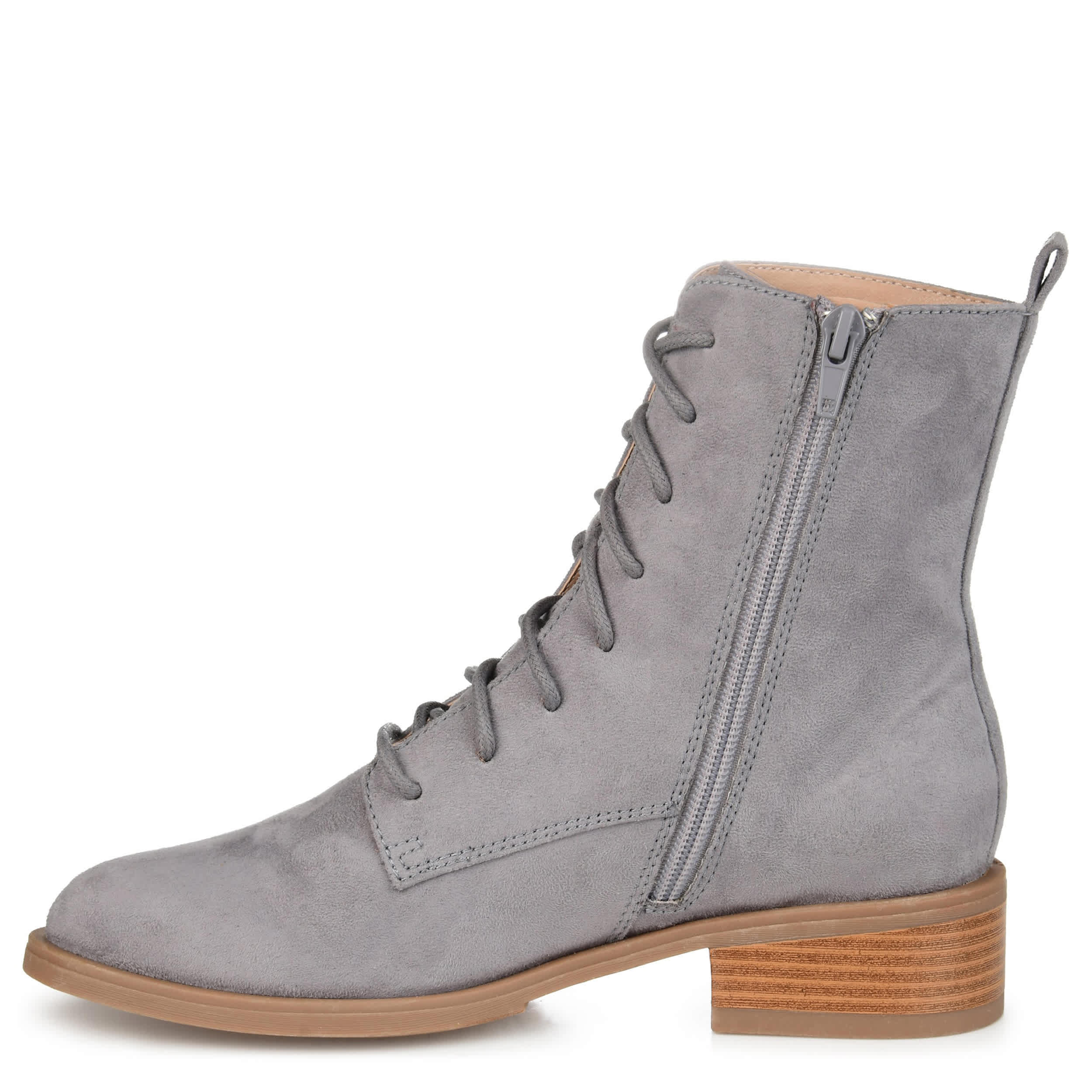 JOURNEE COLLECTION-WOMENS VIENNA WIDE LACE UP BOOT-GREY & 
