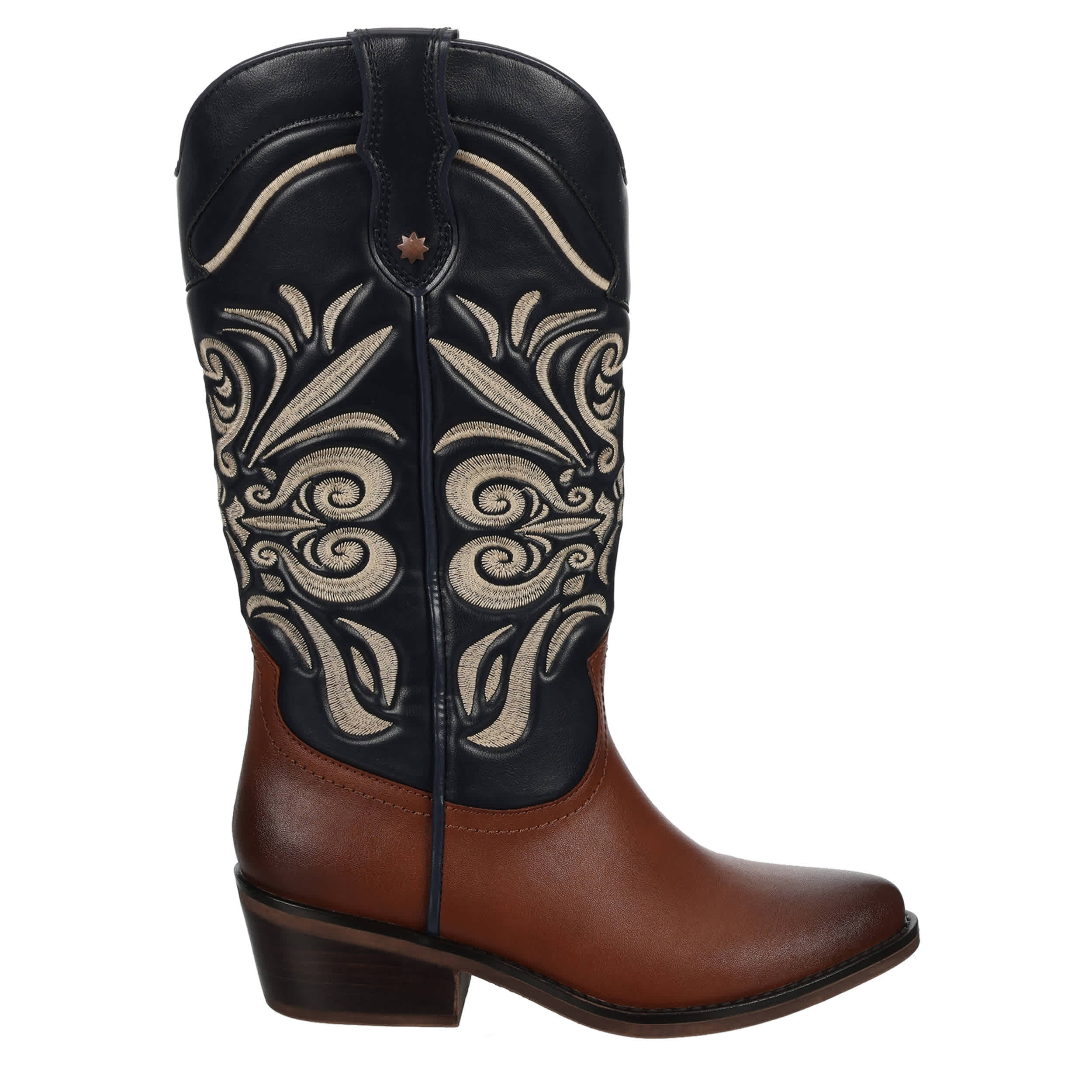 MICHAEL BY MICHAEL SHANNON-WOMENS WESTERN BOOT-NAVY & BROWN