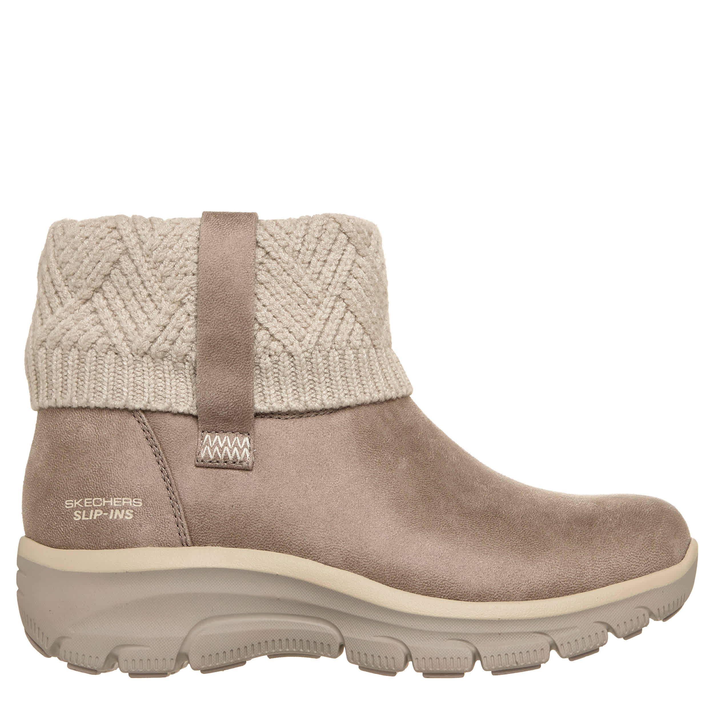 SKECHERS-WOMENS SLIP-INS EASY GOING-COZY WEATHER BOOT-TAUPE & 