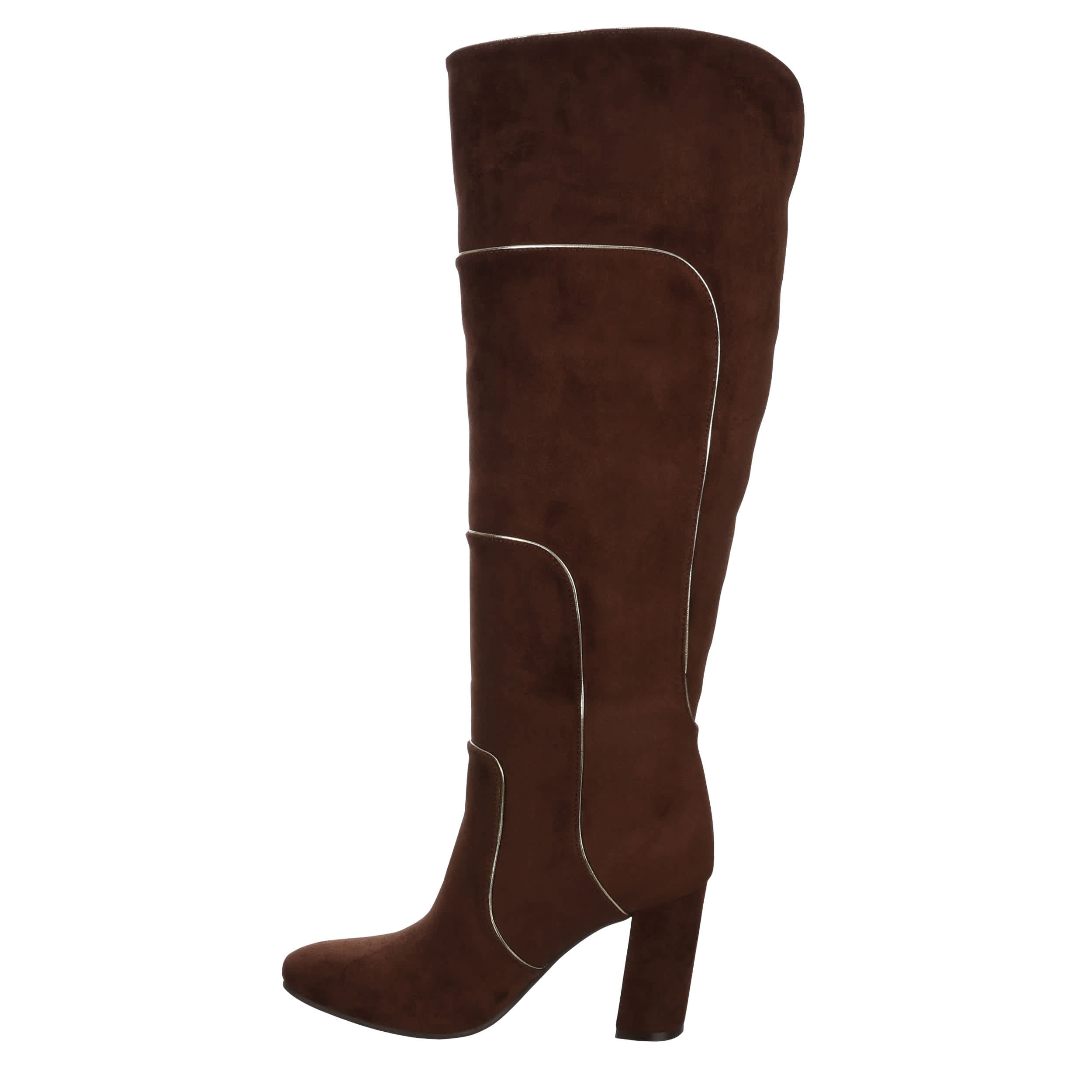 MICHAEL BY MICHAEL SHANNON-WOMENS MIMI WIDE CALF TALL DRESS BOOT-CHOCOLATE & GOLD