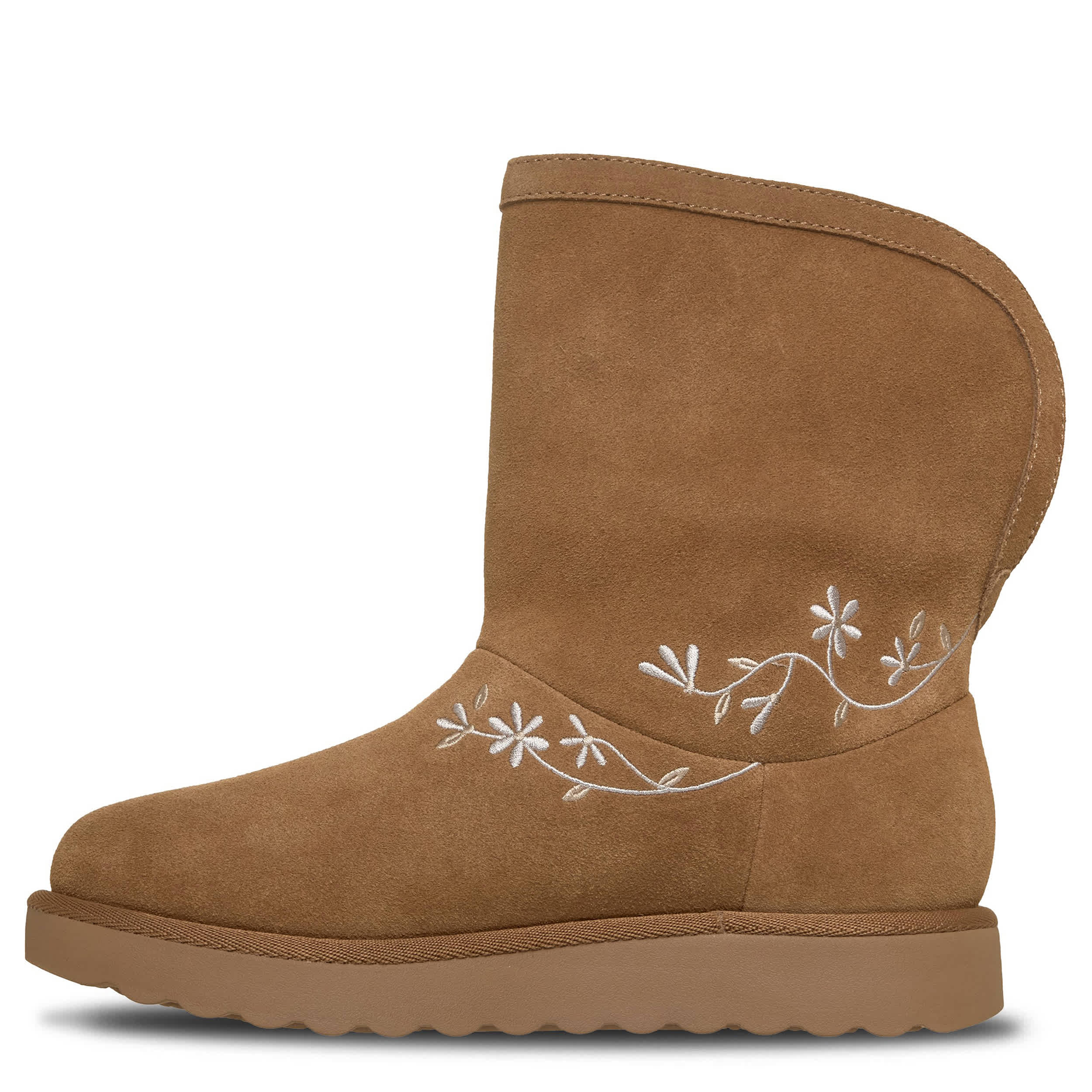 SKECHERS-WOMENS SLIP-INS COZY CHATEAU MID FLORAL BOOT-TAN & 