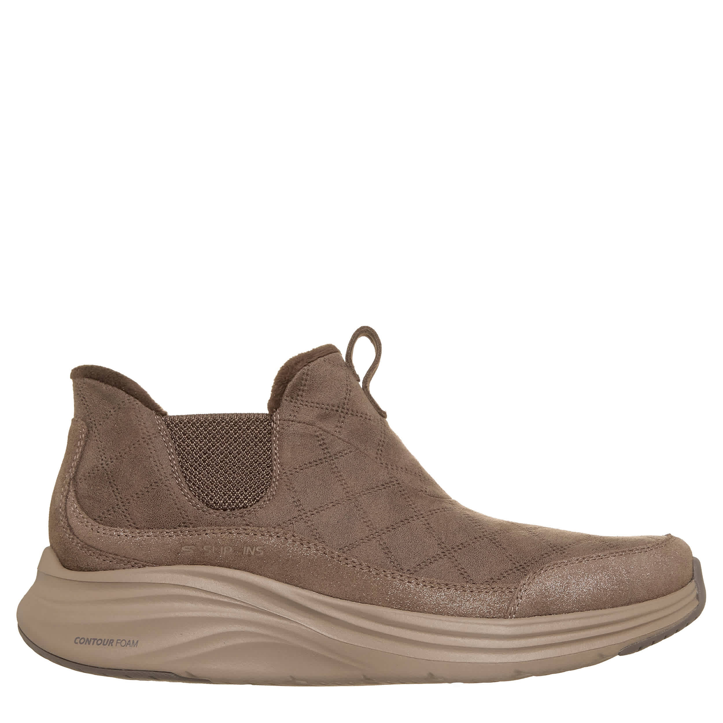 SKECHERS-WOMENS SLIP-INS CONTOUR FOAM COZY DASH BOOT-BROWN & 