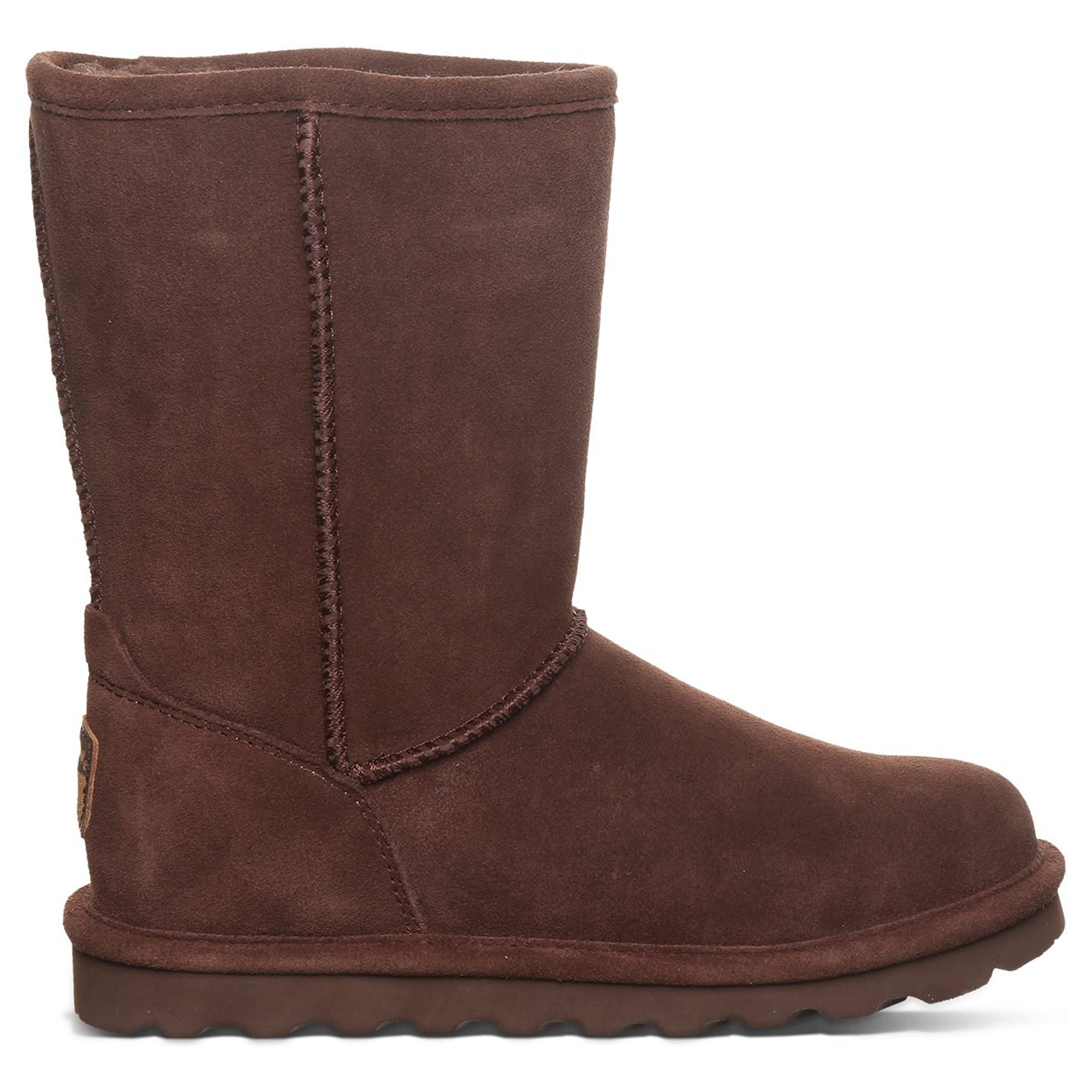 BEARPAW-WOMENS ELLE SHORT FAUX FUR BOOT-DARK BROWN & 