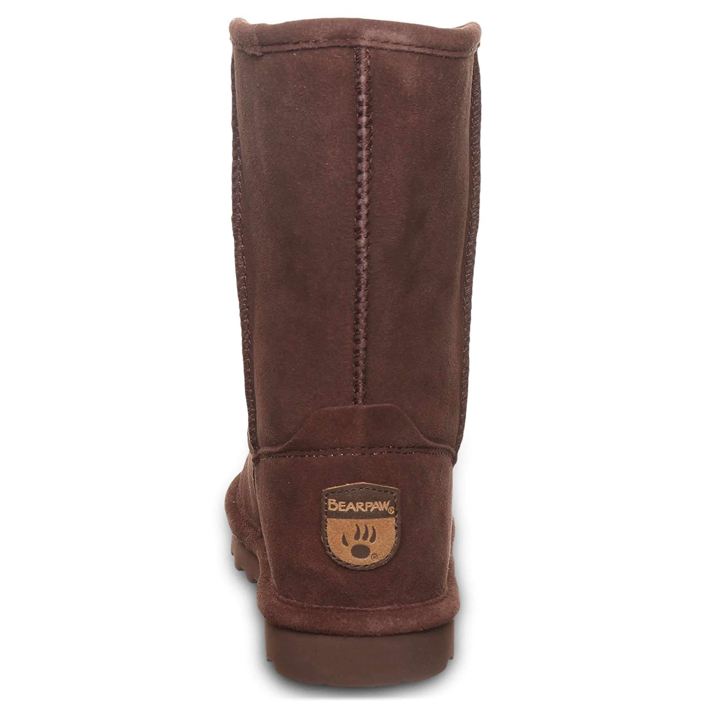 BEARPAW-WOMENS ELLE SHORT FAUX FUR BOOT-DARK BROWN & 
