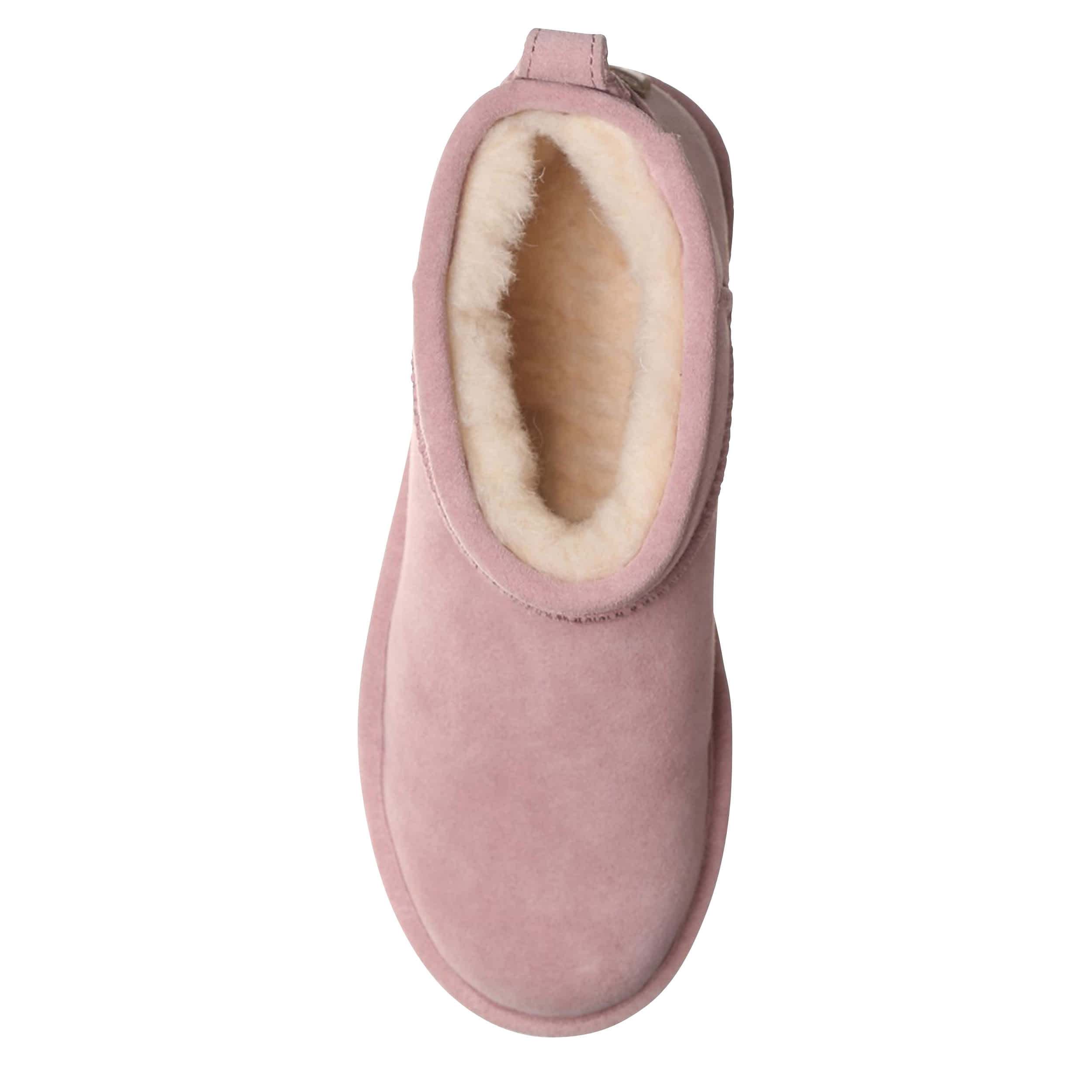 BEARPAW-WOMENS SHORTY FAUX FUR BOOT-PALE PINK & 
