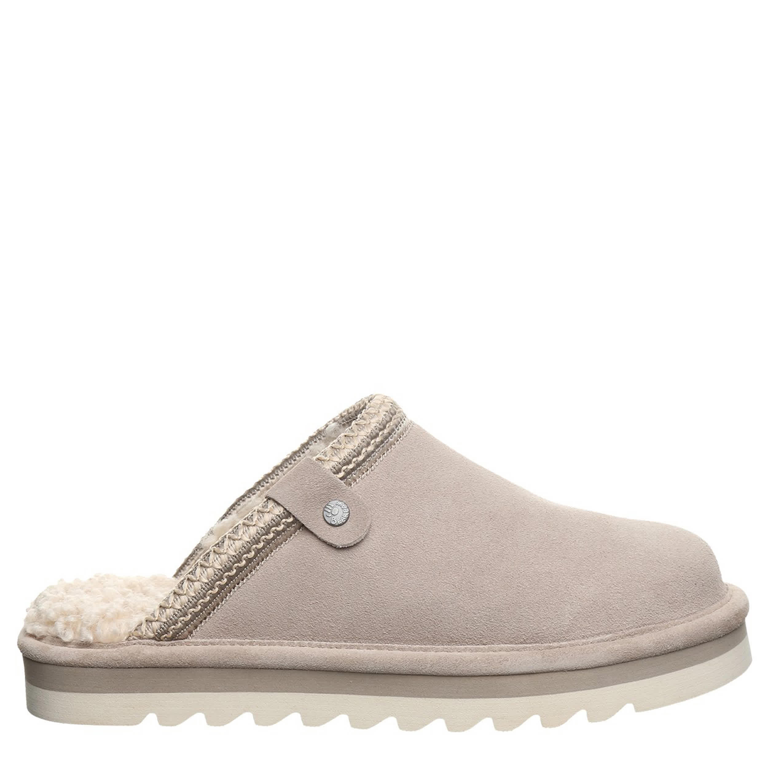 BEARPAW-WOMENS ARDEN WATER RESISTANT FAUX FUR BOOT-STONE & 