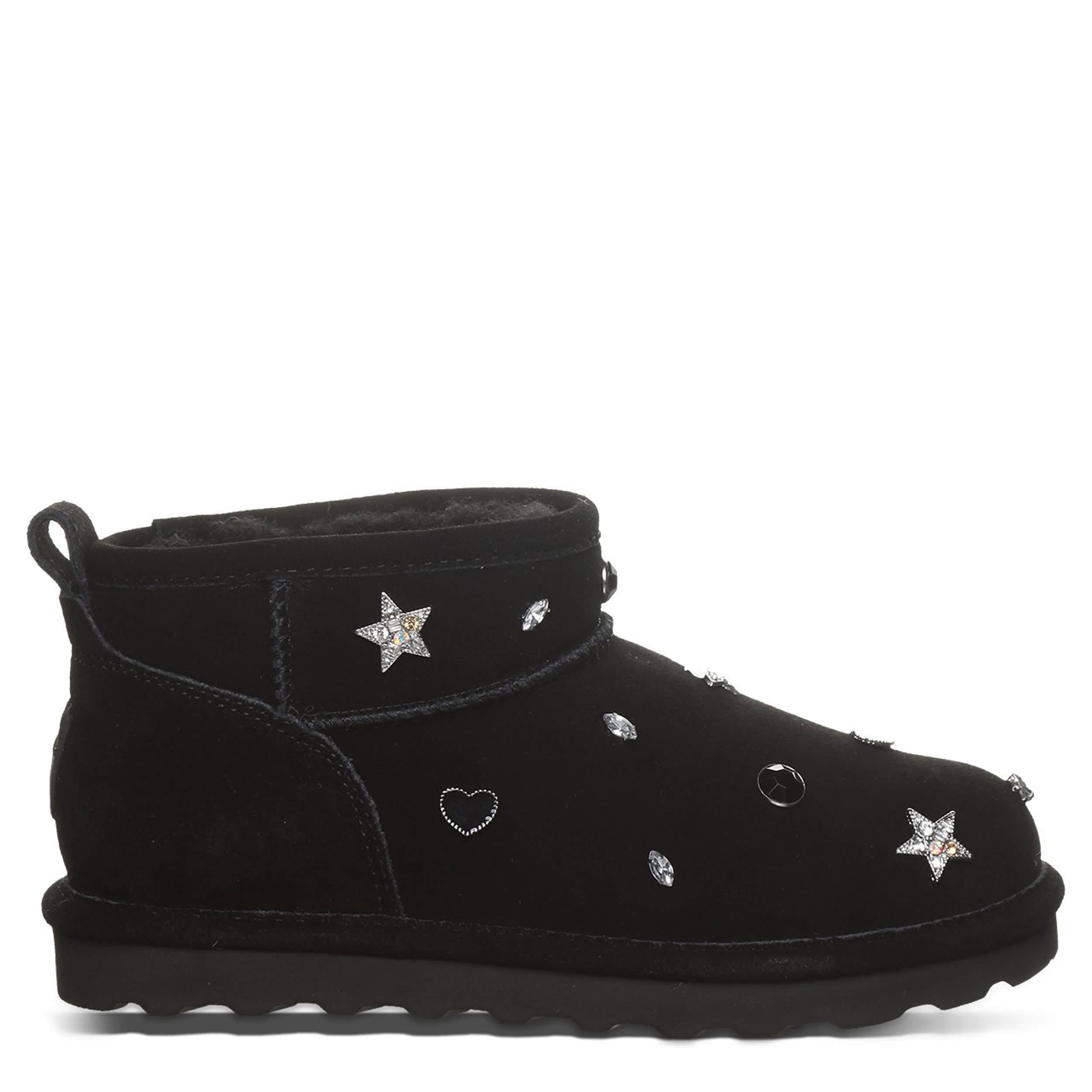 BEARPAW-WOMENS SHORTY NOVA FAUX FUR BOOT-BLACK & 