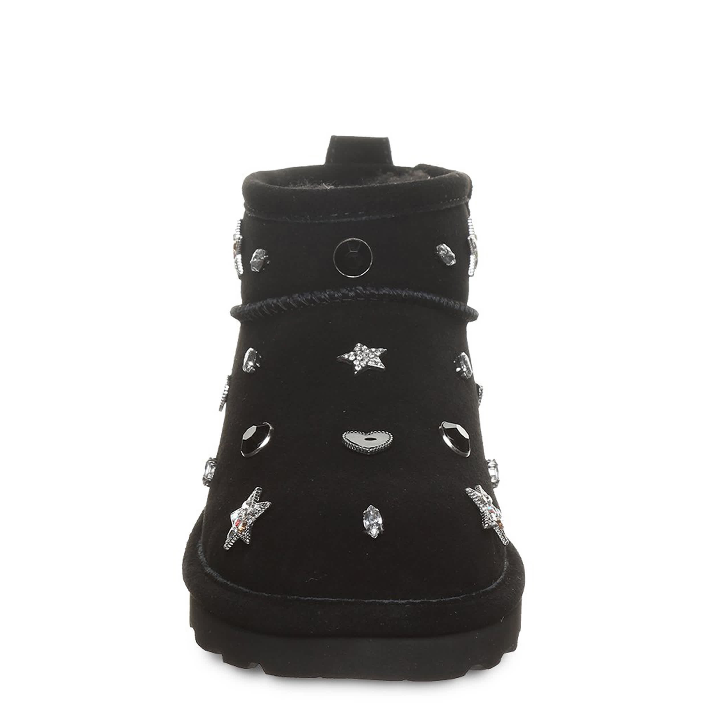 BEARPAW-WOMENS SHORTY NOVA FAUX FUR BOOT-BLACK & 