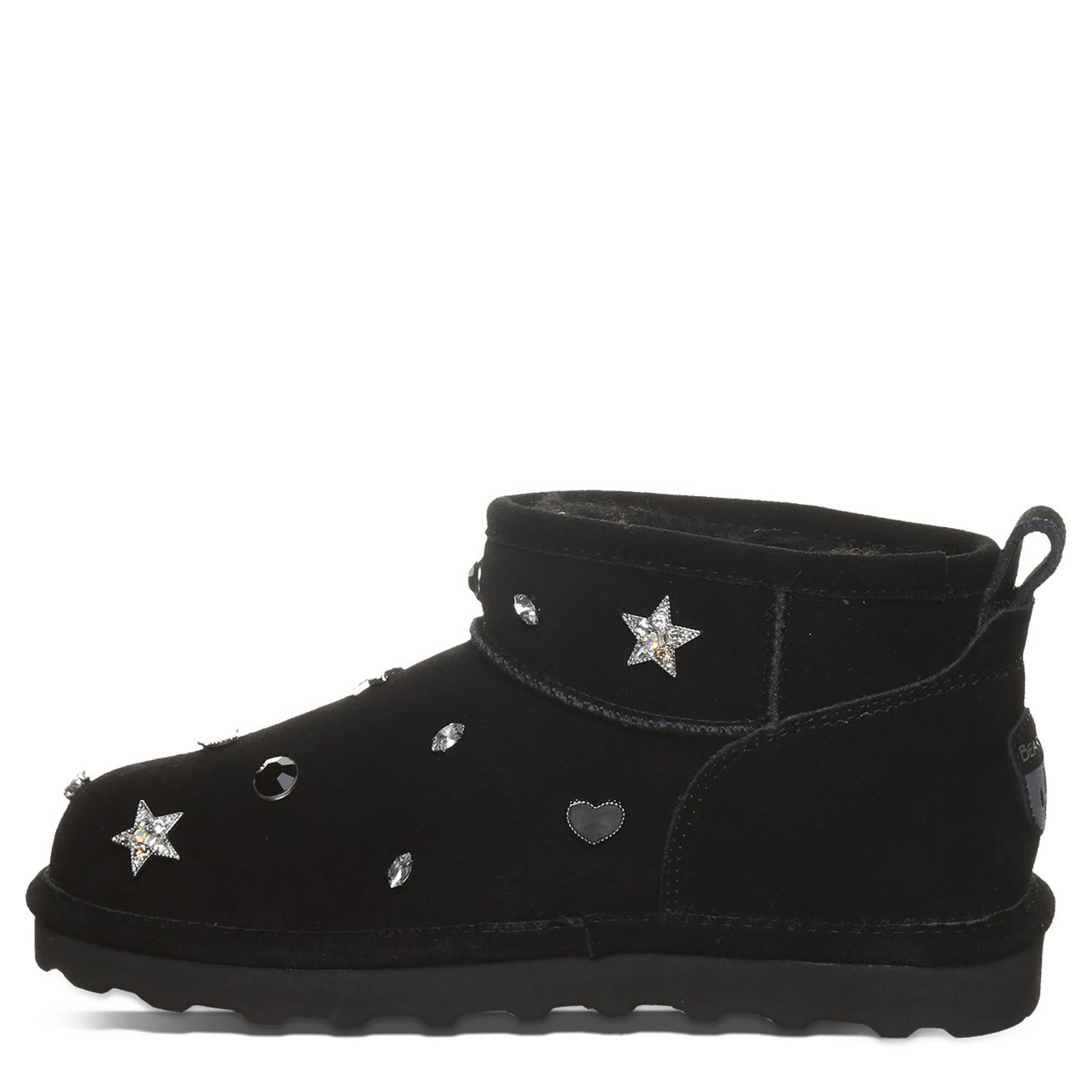 BEARPAW-WOMENS SHORTY NOVA FAUX FUR BOOT-BLACK & 