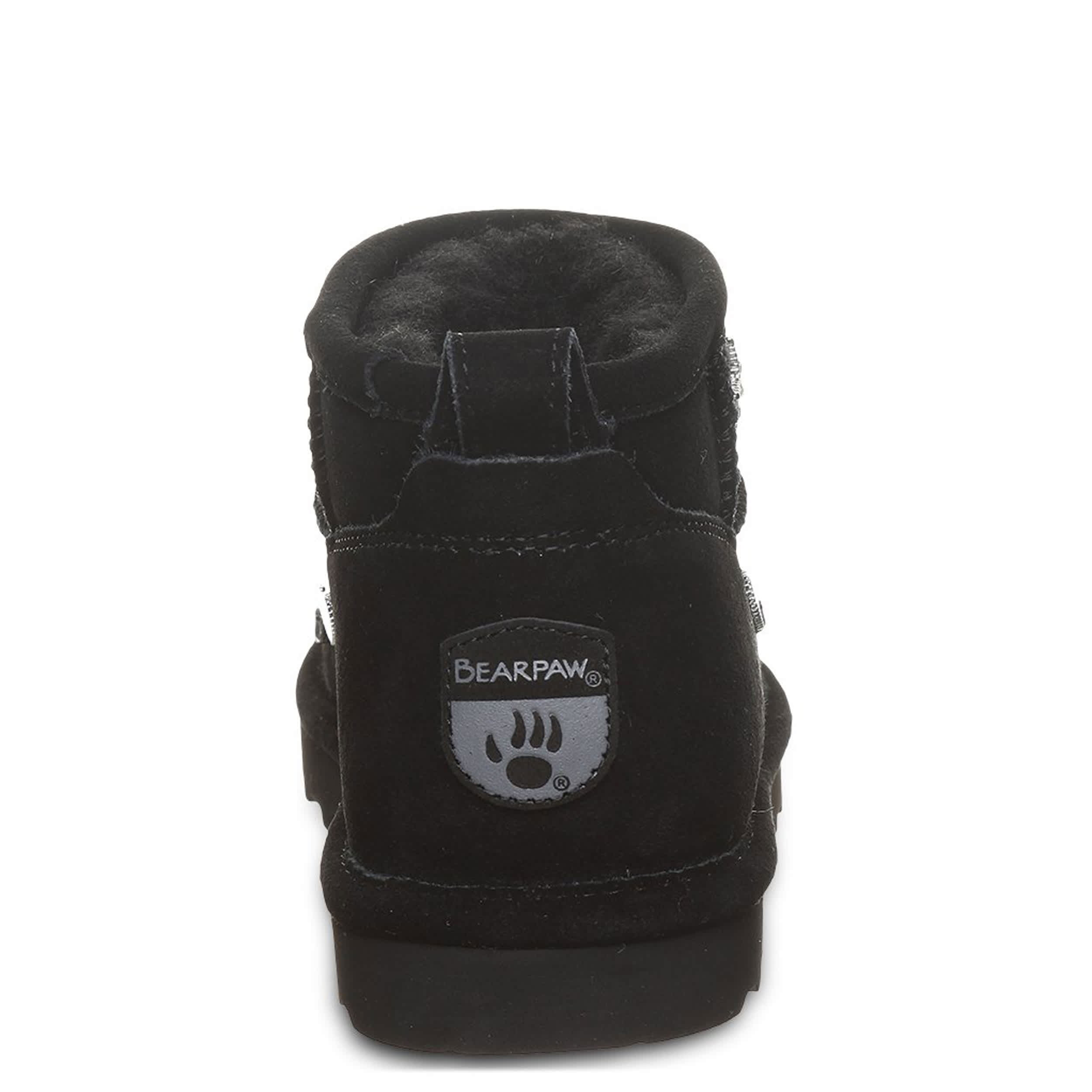 BEARPAW-WOMENS SHORTY NOVA FAUX FUR BOOT-BLACK & 
