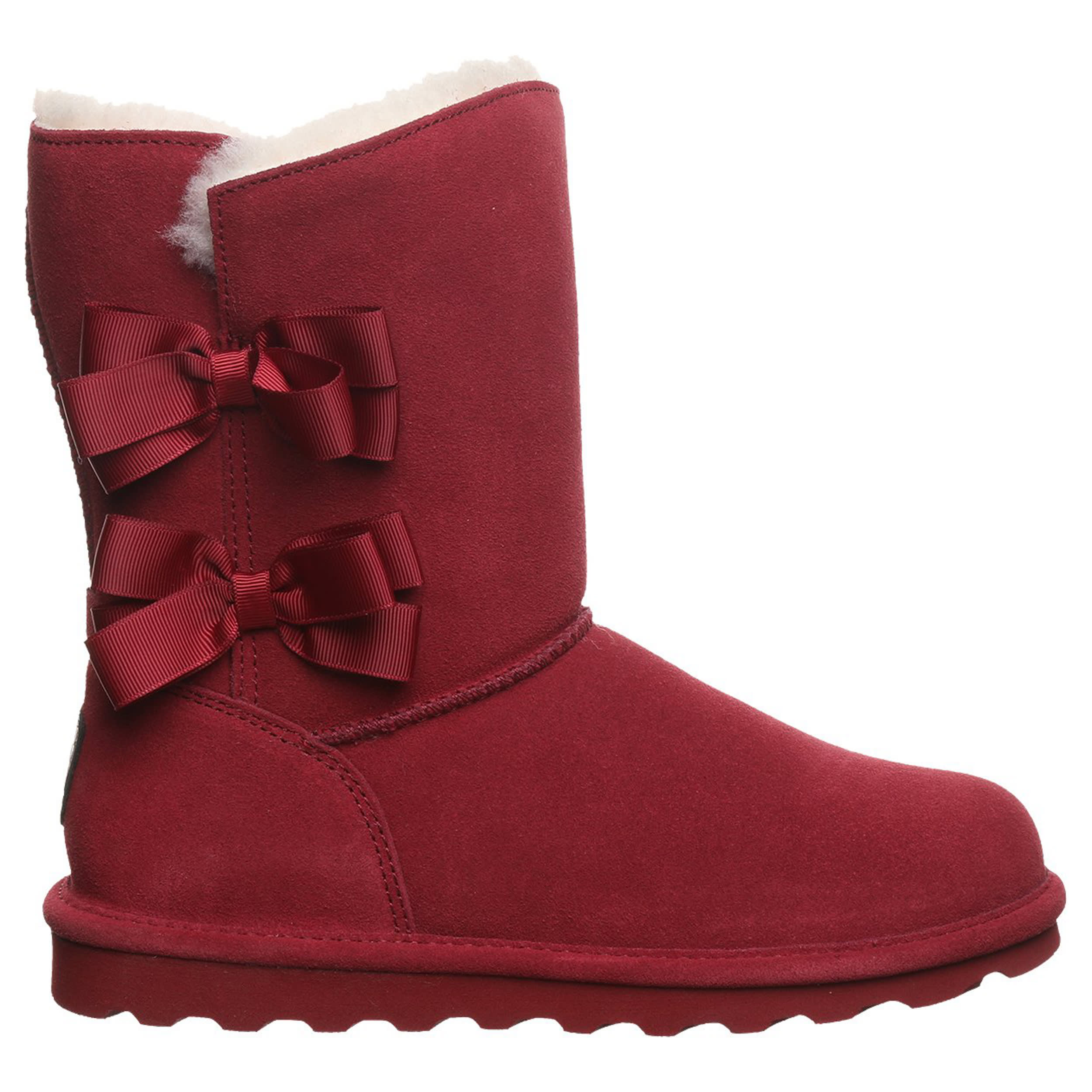 BEARPAW-WOMENS ZARIA FAUX FUR BOOT-DARK RED & 