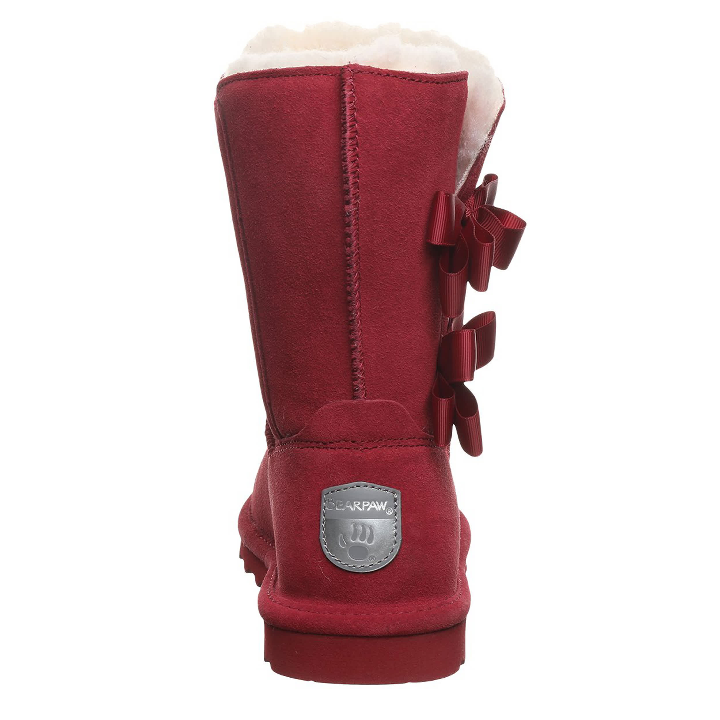 BEARPAW-WOMENS ZARIA FAUX FUR BOOT-DARK RED & 