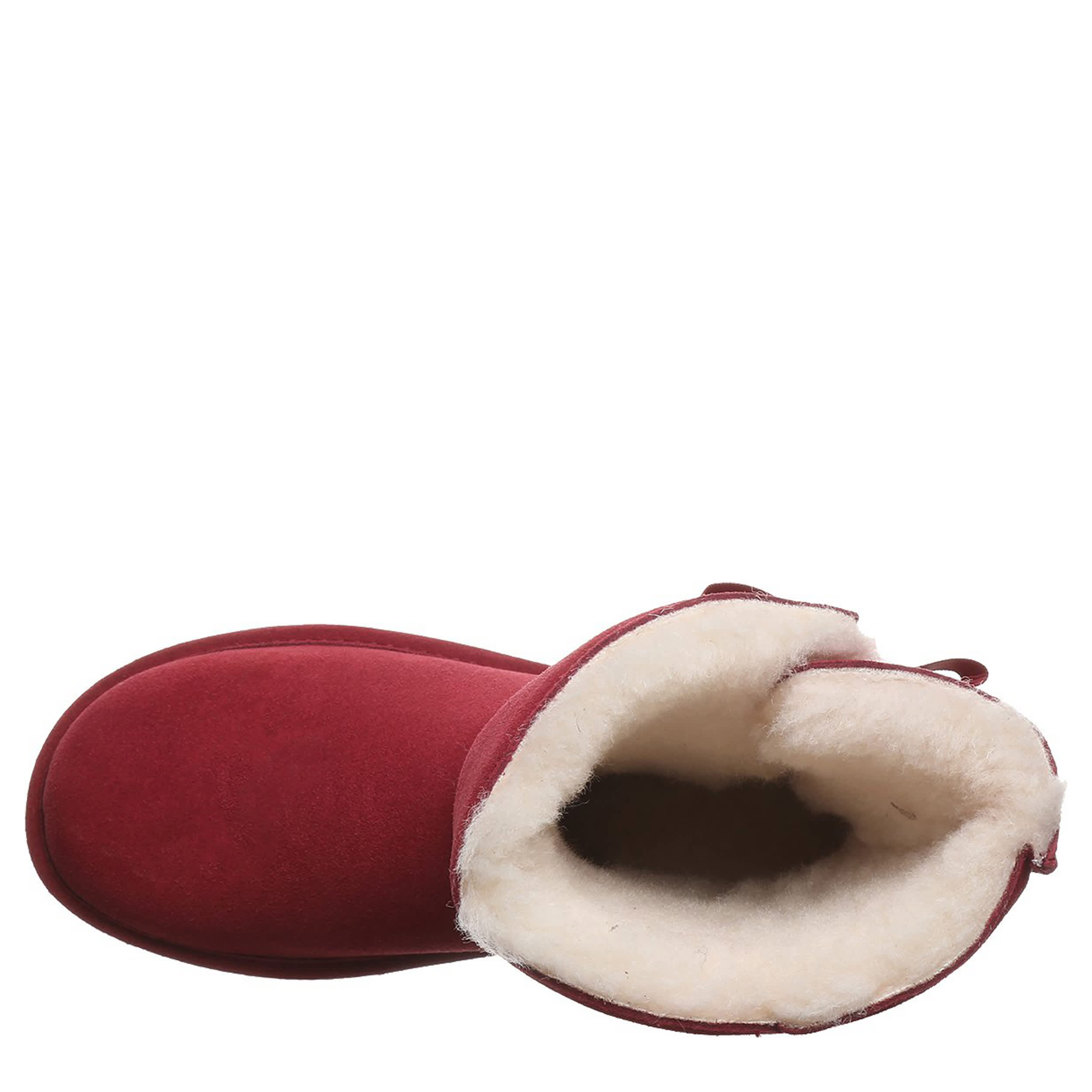 BEARPAW-WOMENS ZARIA FAUX FUR BOOT-DARK RED & 