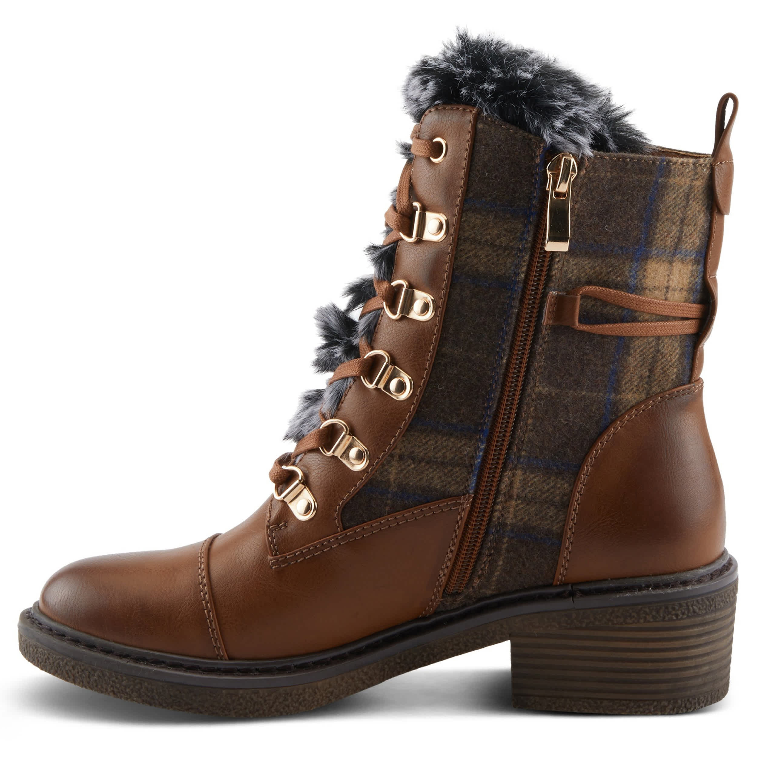 PATRIZIA-WOMENS HILVIA-FLANY BOOTIE-BROWN & PLAID